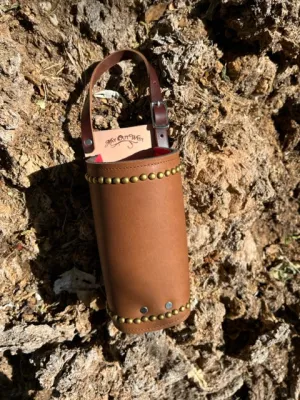 Water Hole-XL w/ Brass Spot Border: Premium Leather Saddle Bottle Holder