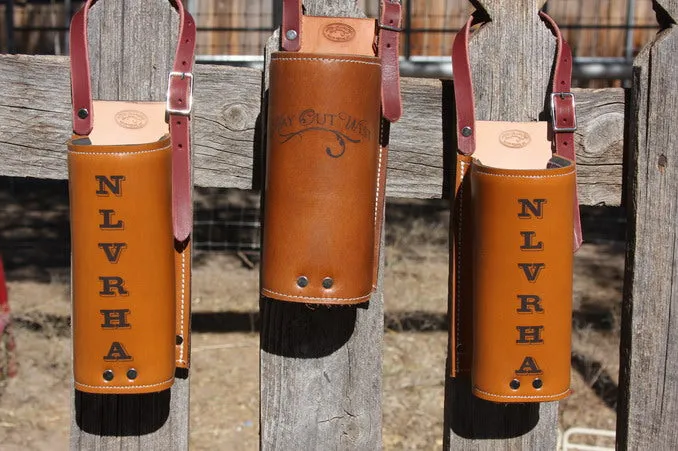 Water Hole-XL w/ Brass Spot Border: Premium Leather Saddle Bottle Holder