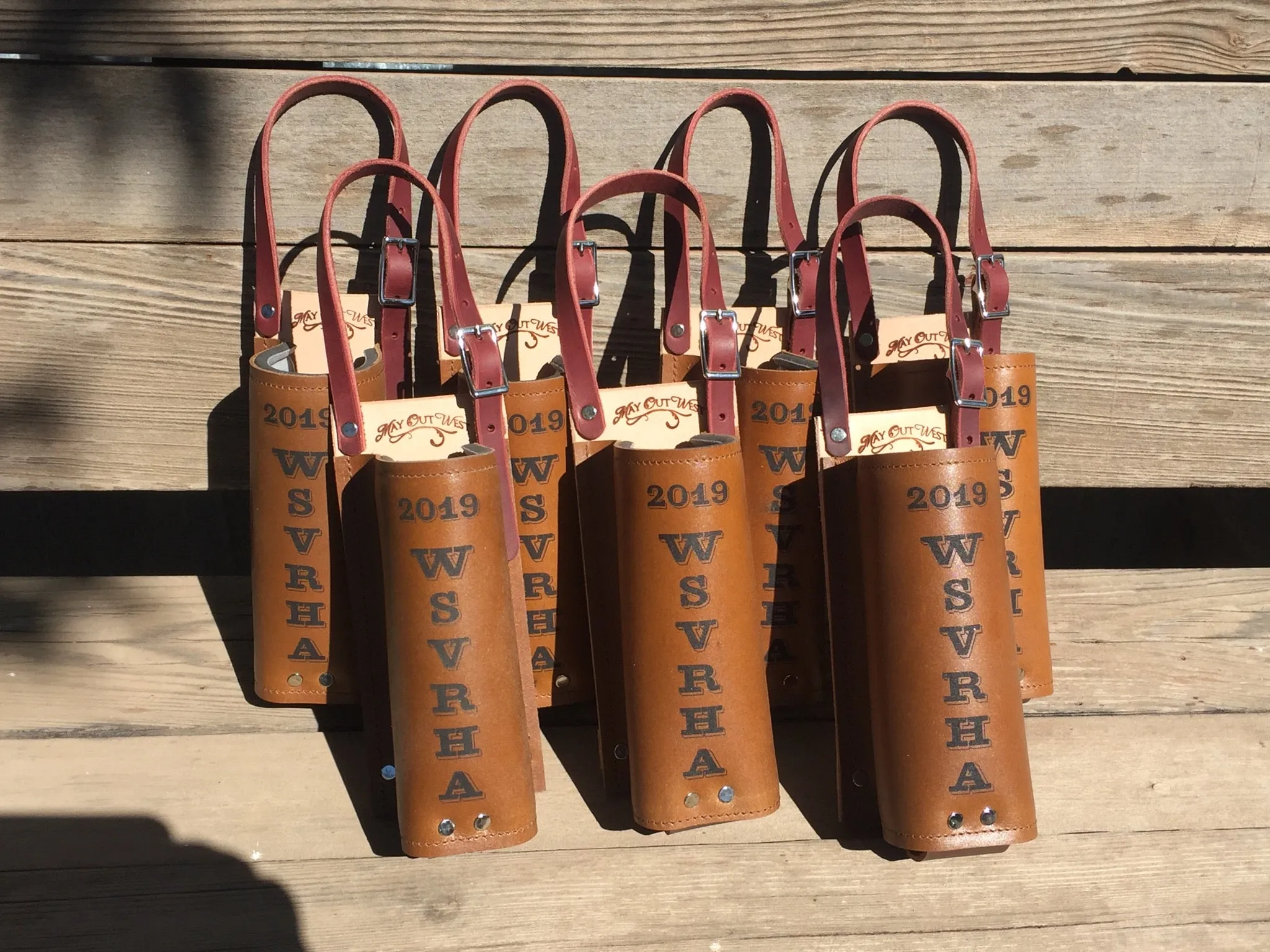 Water Hole-XL w/ Brass Spot Border: Premium Leather Saddle Bottle Holder