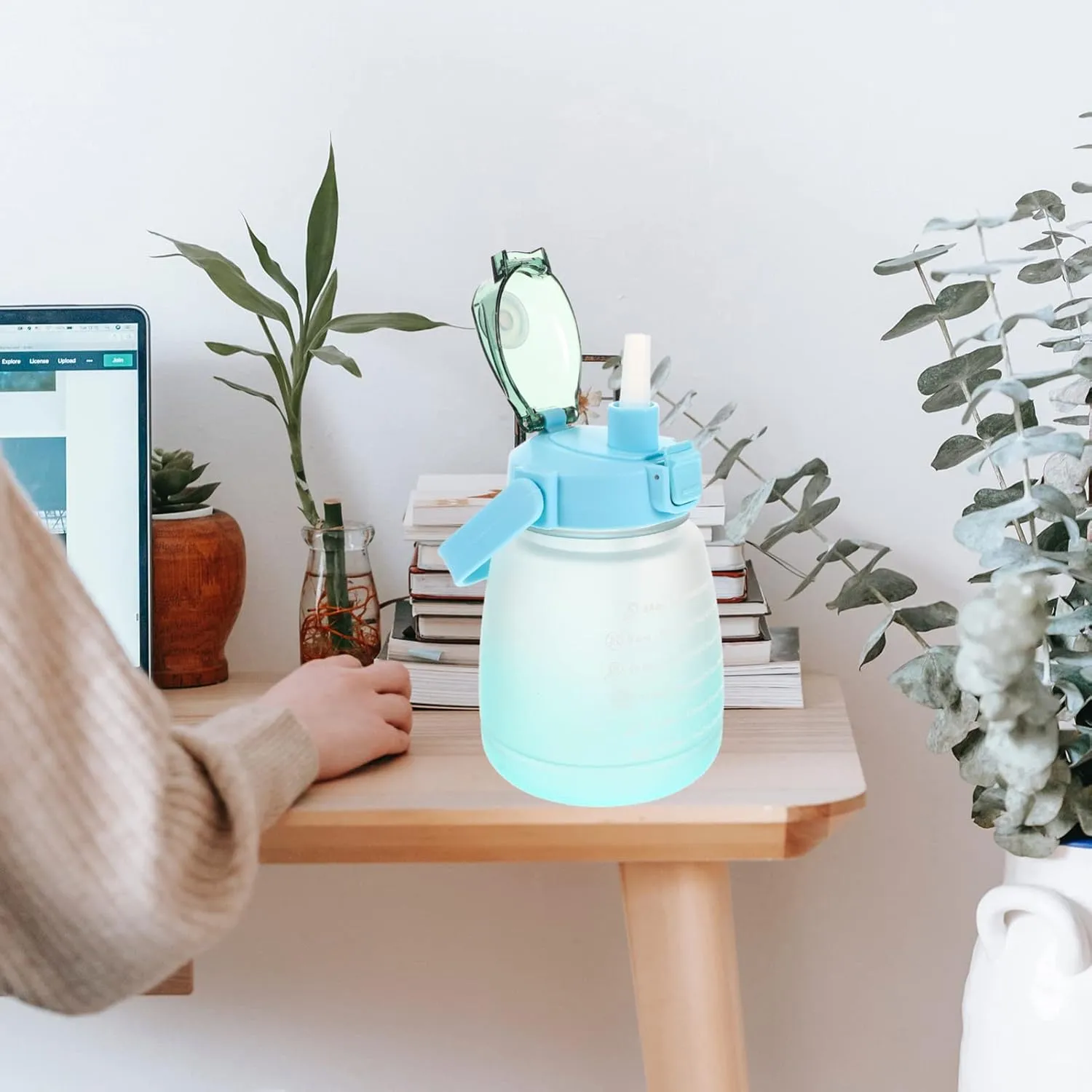 Water Jug 1200ml Large Capacity Water Bottle Outdoor Non-slip Grip Leakproof