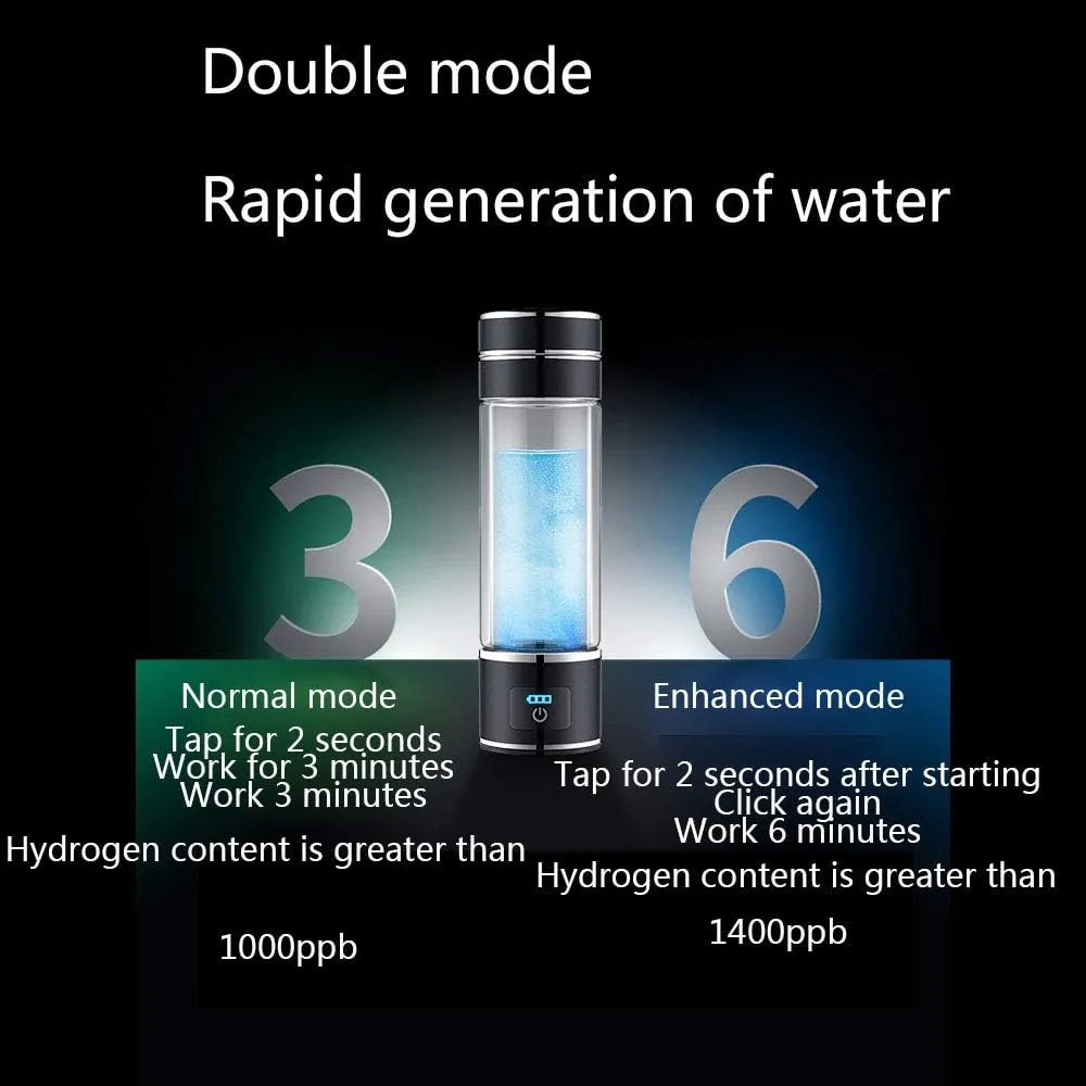 Water Purifiers, Hydrogen Alkaline Water Bottle Machine Maker Ionizer Mode 3Mins and 6Mins High Concentration Discharge Ozone and Chlorine Anti-Aging AntioxidantGlass Bottle 350Ml