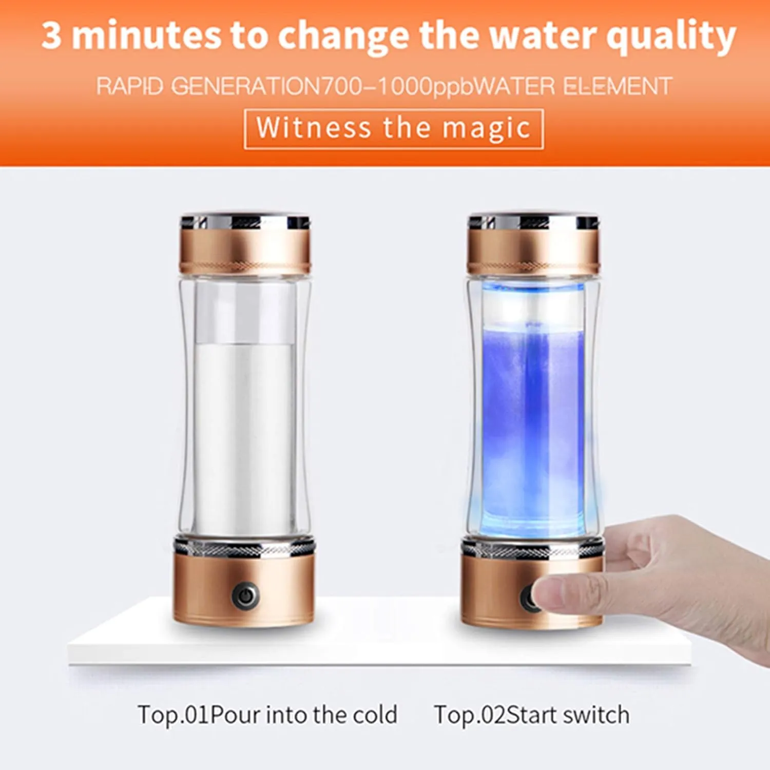 Water Purifiers, Hydrogen Rich Water Bottle Generator Portable Alkaline Water Maker Machine USB Rechargeable SPE/PEM Technology Make Hydrogen Content Up to 1200-1600 PPB 350Ml