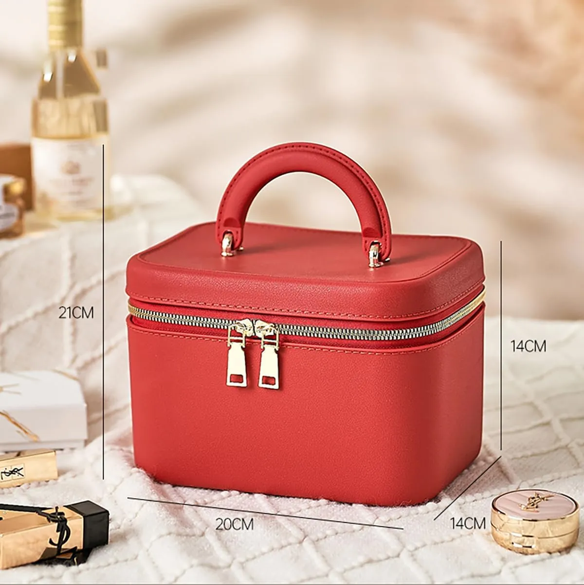 Waterproof Travel TPE Makeup Bag – Large Capacity Cosmetic Organizer with Handle, Red Square Toiletry Bag for Women’s Skincare & Beauty Essentials
