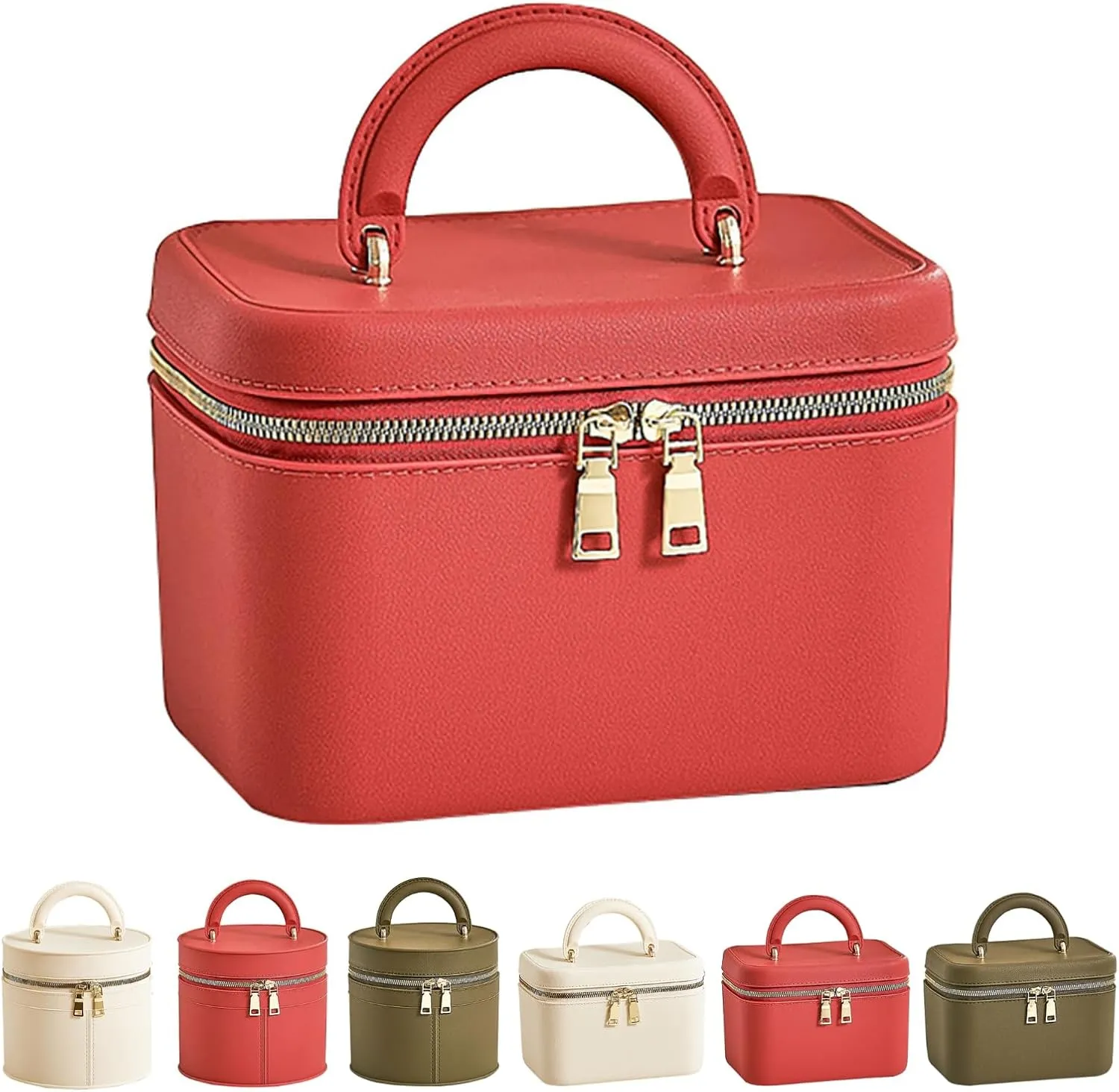 Waterproof Travel TPE Makeup Bag – Large Capacity Cosmetic Organizer with Handle, Red Square Toiletry Bag for Women’s Skincare & Beauty Essentials