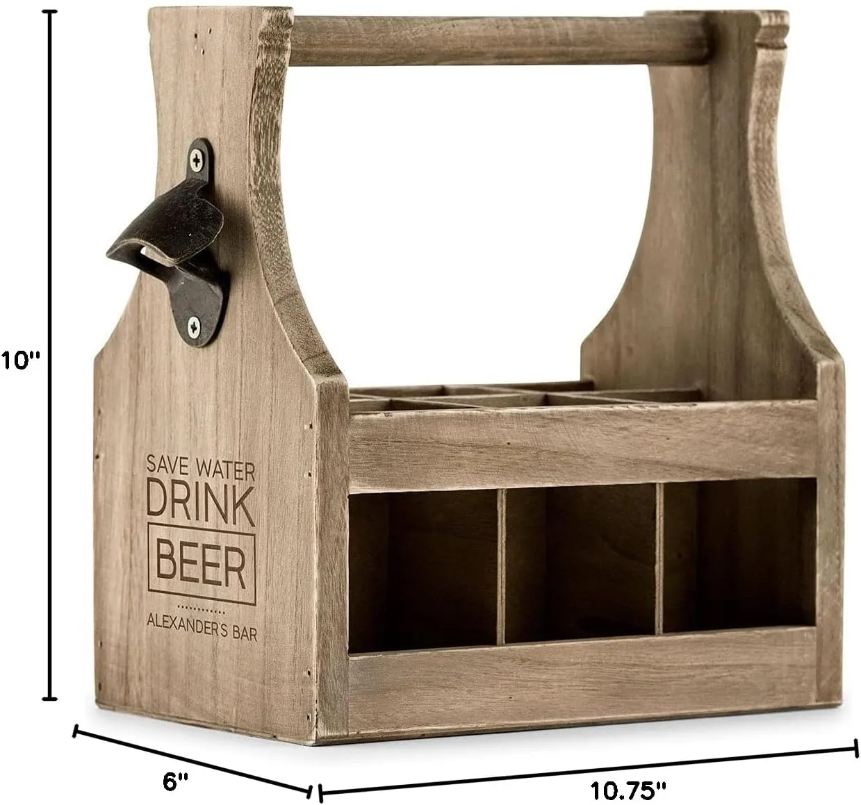 Weddingstar Custom Personalized Wooden Beer Bottle Caddy Holder with Metal Bottle Opener - Save Water Drink Beer