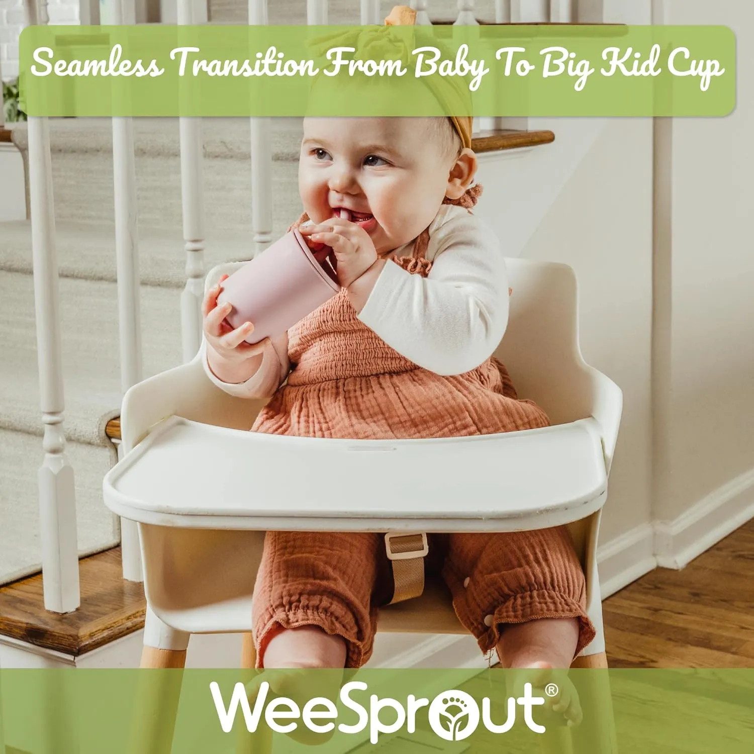 WeeSprout Silicone Baby Cups With Straws and Lids, 4 & 8 oz Options, Set of 2, Food Grade Toddler Training Container, Built In Straw Stoppers, Measurement Markings, Dishwasher Safe   Straw Cleaner