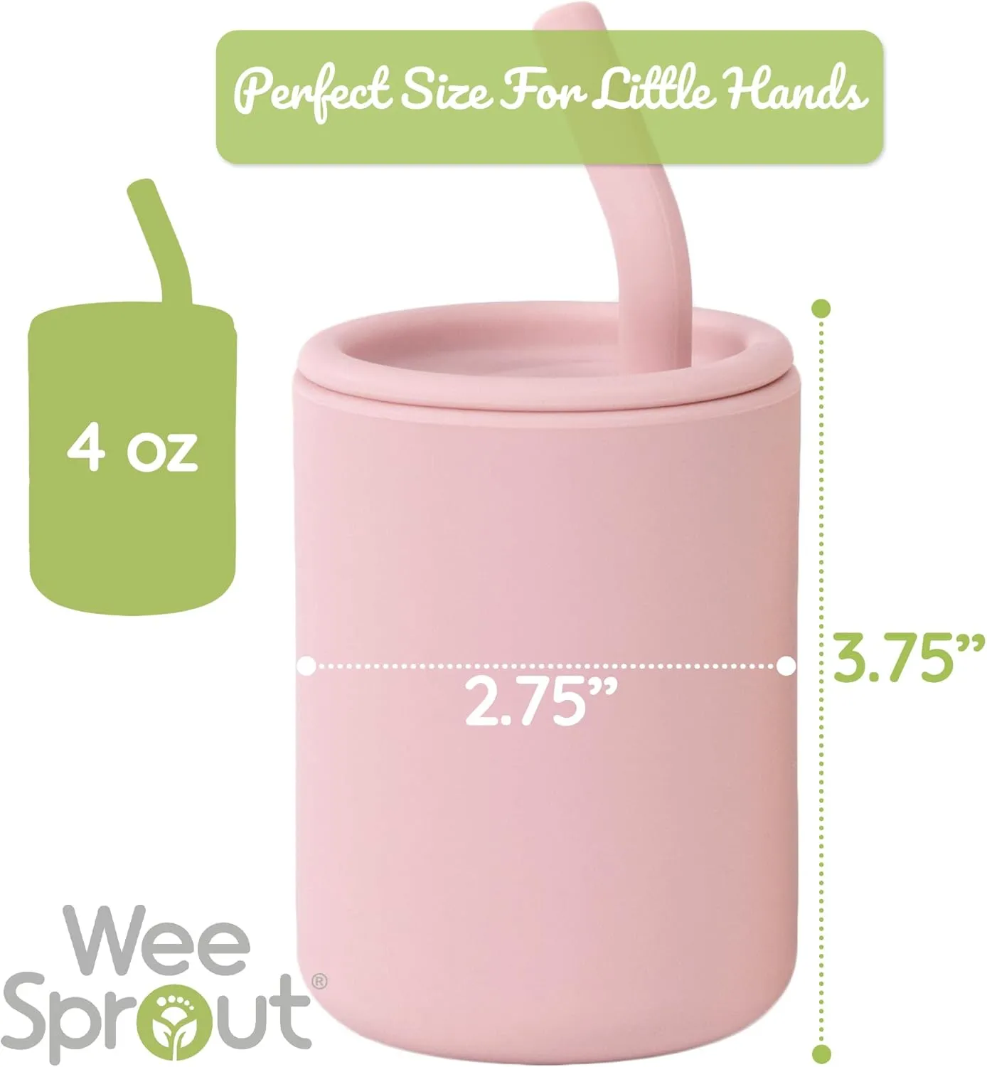 WeeSprout Silicone Baby Cups With Straws and Lids, 4 & 8 oz Options, Set of 2, Food Grade Toddler Training Container, Built In Straw Stoppers, Measurement Markings, Dishwasher Safe   Straw Cleaner