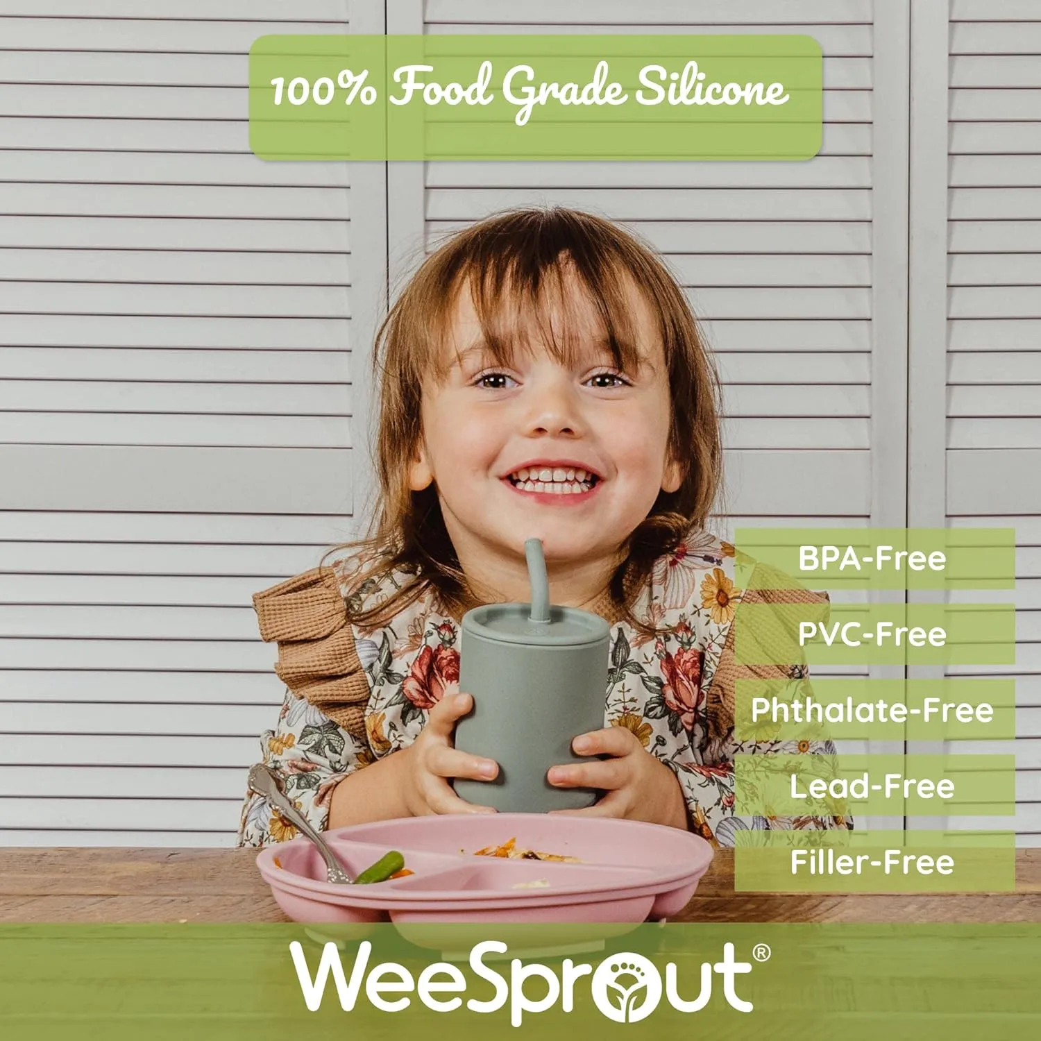 WeeSprout Silicone Baby Cups With Straws and Lids, 4 & 8 oz Options, Set of 2, Food Grade Toddler Training Container, Built In Straw Stoppers, Measurement Markings, Dishwasher Safe   Straw Cleaner