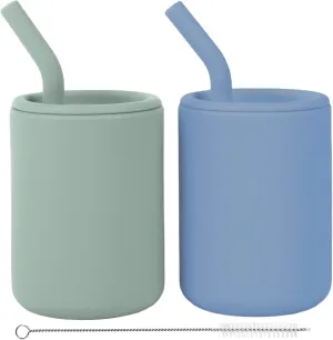 WeeSprout Silicone Baby Cups With Straws and Lids, 4 & 8 oz Options, Set of 2, Food Grade Toddler Training Container, Built In Straw Stoppers, Measurement Markings, Dishwasher Safe   Straw Cleaner