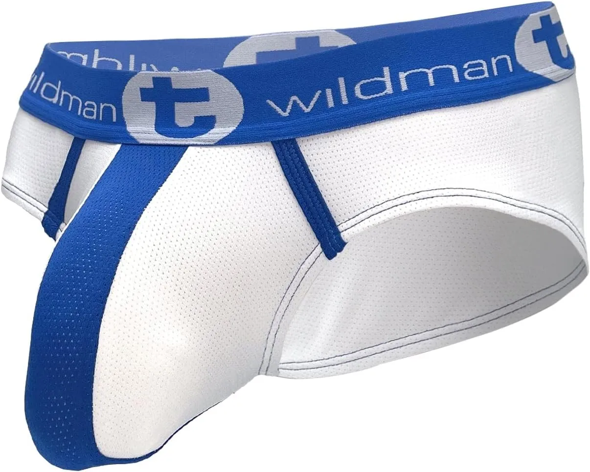 Wildmant Mesh Big Boy Pouch Brief with Stripe White and Blue
