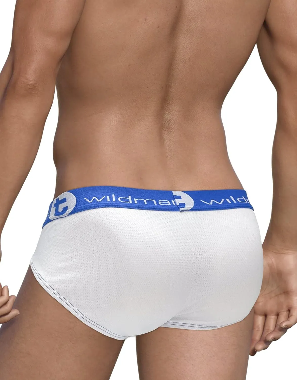 Wildmant Mesh Big Boy Pouch Brief with Stripe White and Blue