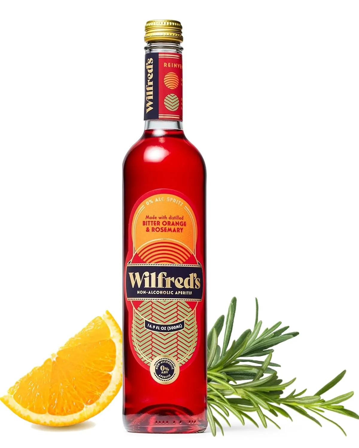 Wilfred's Alcohol-Free Bittersweet Aperitif (0.0%) | Orange, Rosemary & Rhubarb | Non-Alcoholic Spritz Aperitivo | Natural | Gluten-Free | Vegan Friendly | No Alcohol Spirit | 16.9 fl oz, 500ml Bottle