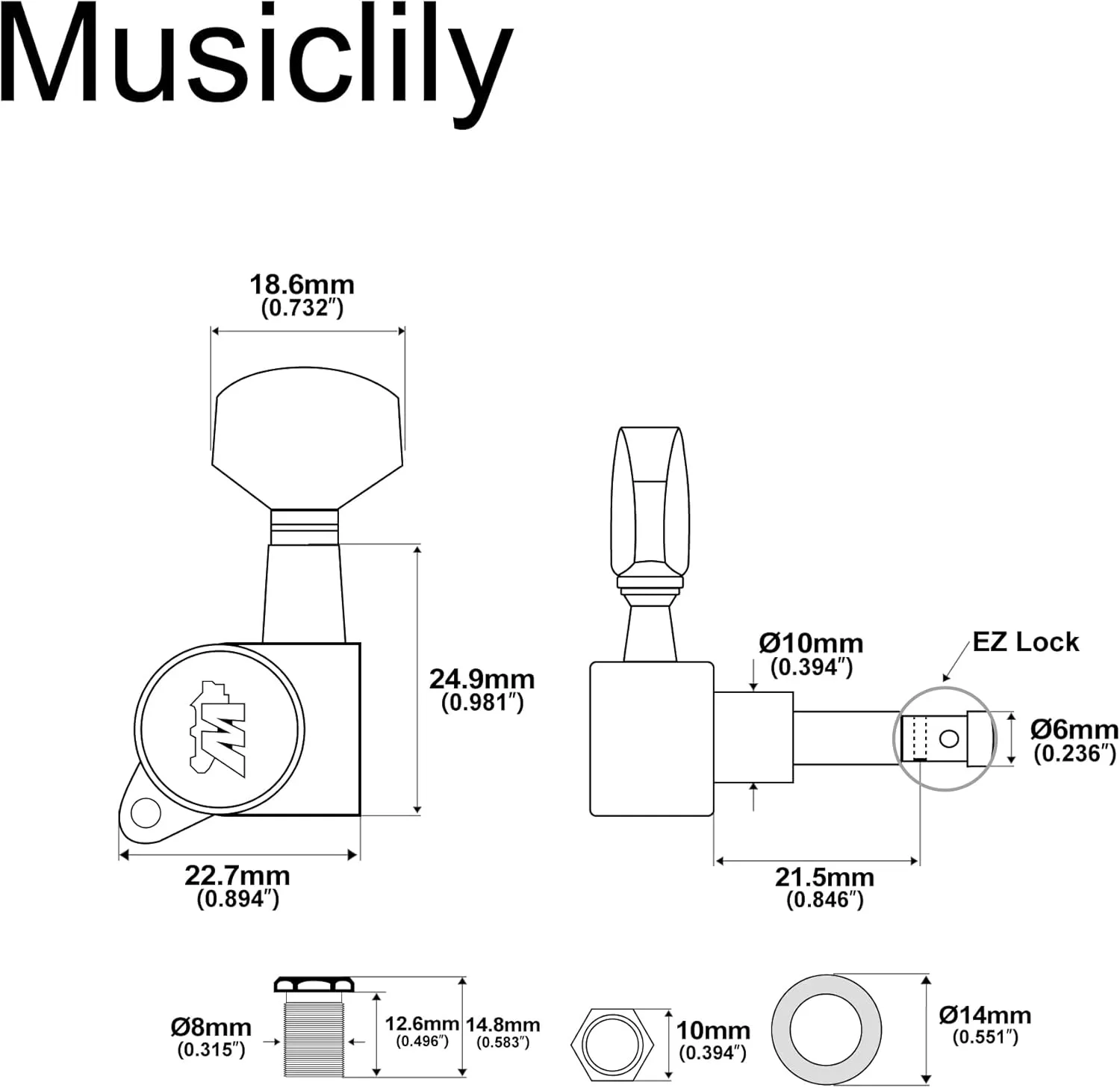 Wilkinson WJN07 Left Handed 6 inline EZ-LOK Guitar Tuners Machine Heads 19:1 Ratio Tuning Pegs Keys for Fender Strat Stratocaster Tele Telecaster Electric Guitar, Chrome