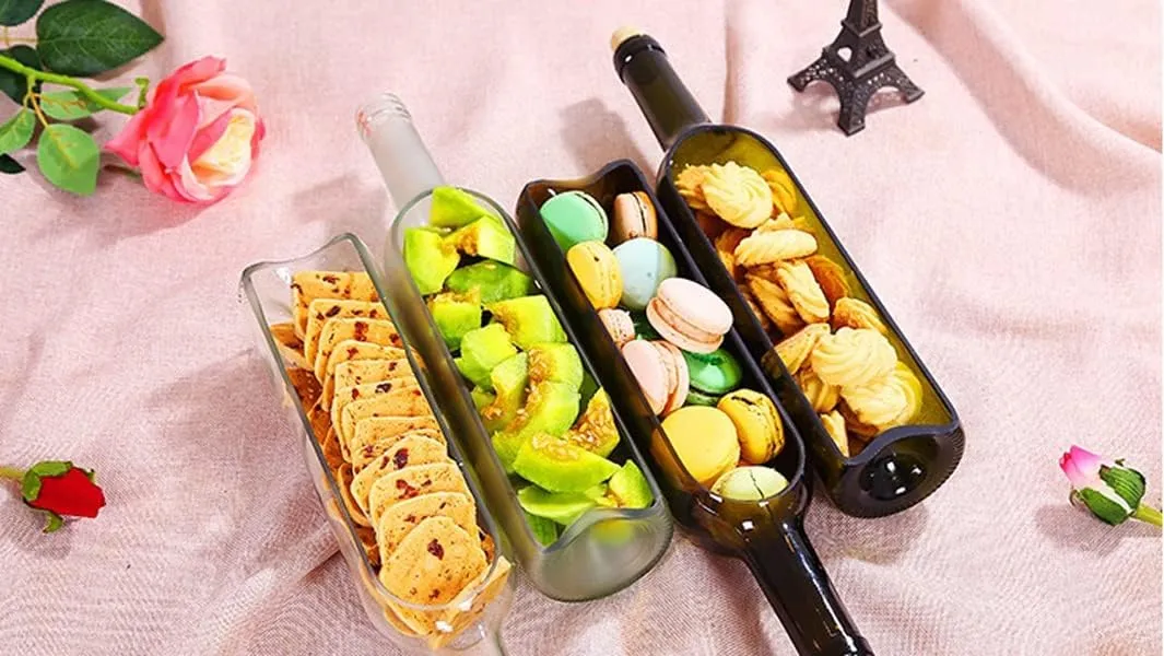Wine Bottle Cutting pots, Succulent Planter,Flower Pot,Glass Candle Holder,Fruit Salad Tray Table Decoration Glass Art Crafts for Bar Cafe Restaurant(5PCS-Tran)