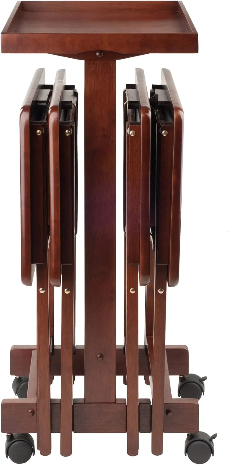 Winsome Isabelle Snack Table Set with Mobile Stand, for Living Room, Patio, 36", Walnut, Set of 4 Tables
