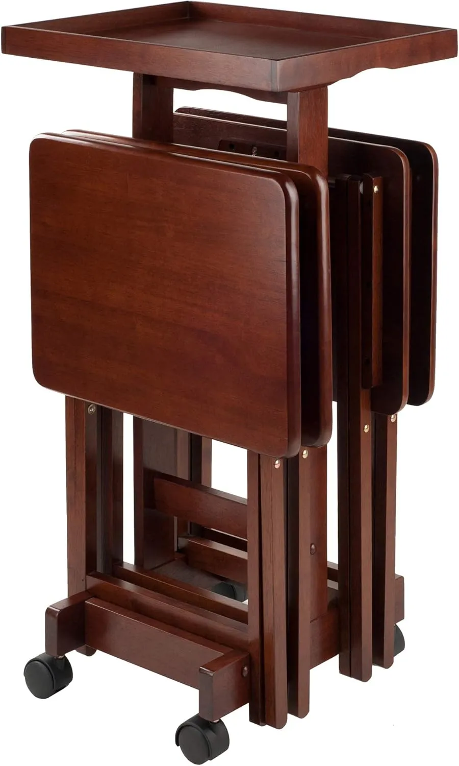 Winsome Isabelle Snack Table Set with Mobile Stand, for Living Room, Patio, 36", Walnut, Set of 4 Tables