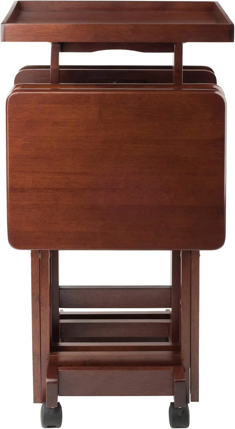 Winsome Isabelle Snack Table Set with Mobile Stand, for Living Room, Patio, 36", Walnut, Set of 4 Tables
