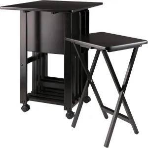 Winsome Sophia Snack Table Set with Drop Leaf Mobile Stand, for Living Room, Patio, 34", Coffee, Set of 4 Tables