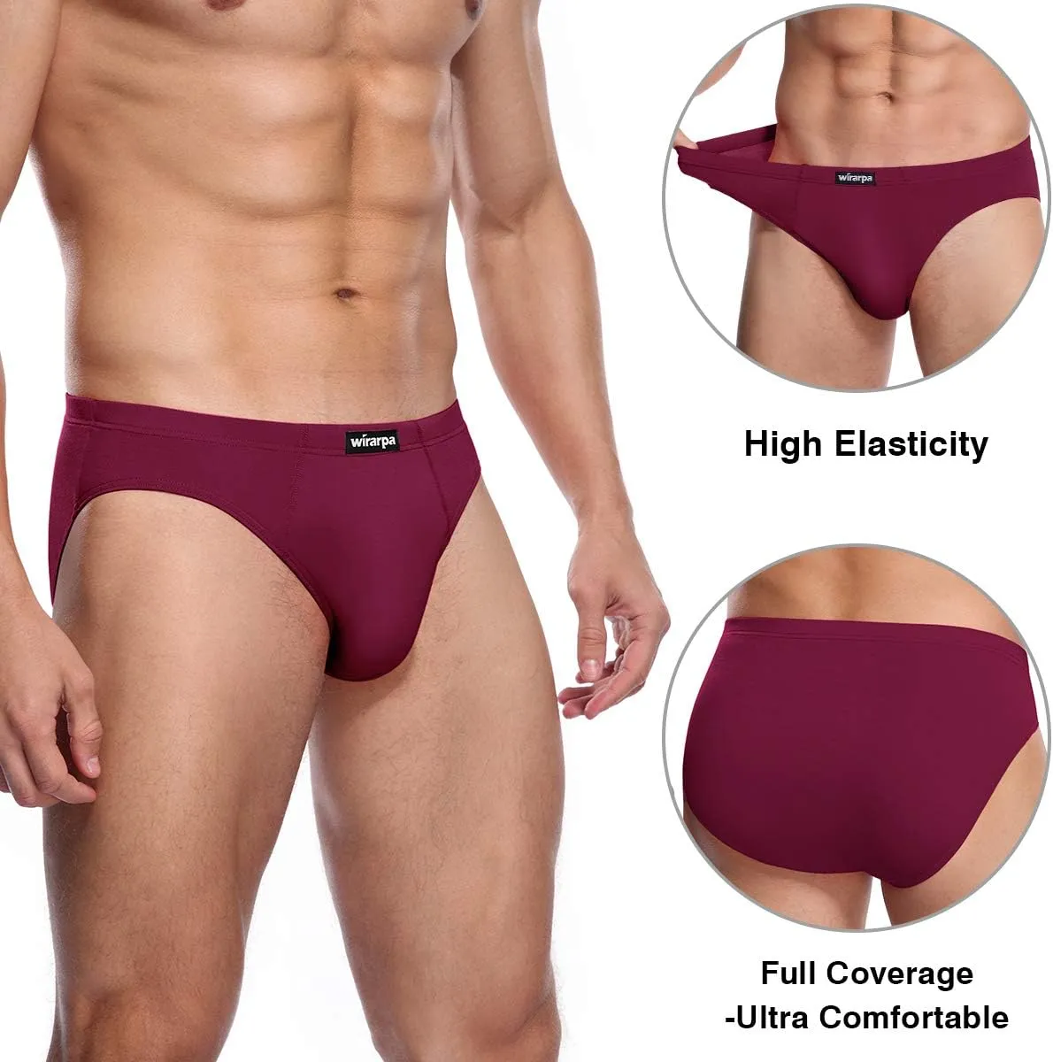 wirarpa Men's Underwear Modal Microfiber Briefs No Fly Covered Waistband Silky Touch Underpants 4 Pack