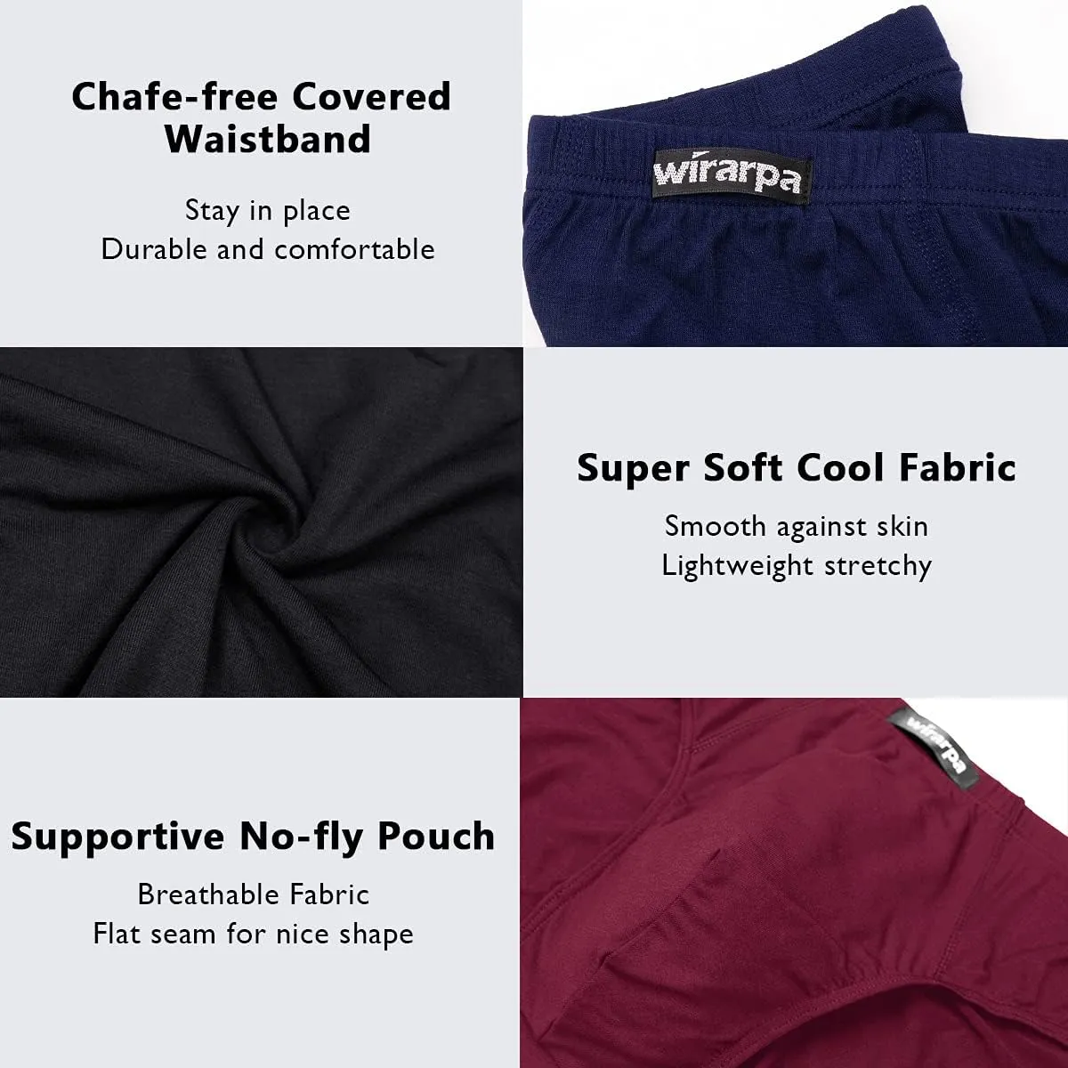 wirarpa Men's Underwear Modal Microfiber Briefs No Fly Covered Waistband Silky Touch Underpants 4 Pack