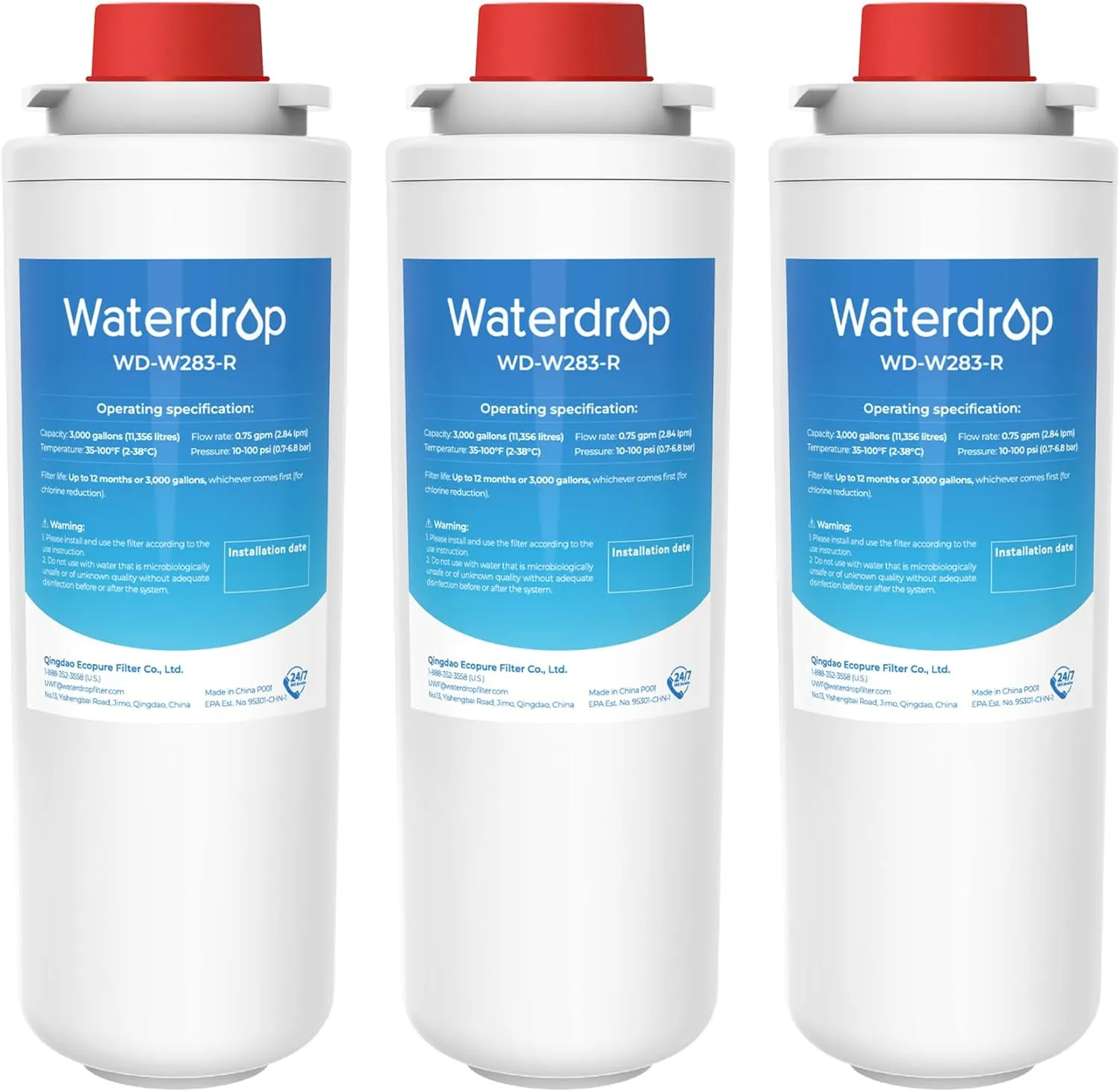 [With Chip] Waterdrop 51300C WaterSentry Replacement for Elkay® 51300C, Compatible with Elkay® ezH20® and Halsey Taylor® Bottle Filling Stations, NSF/ANSI Certified, 3000 Gallons, 3 Count