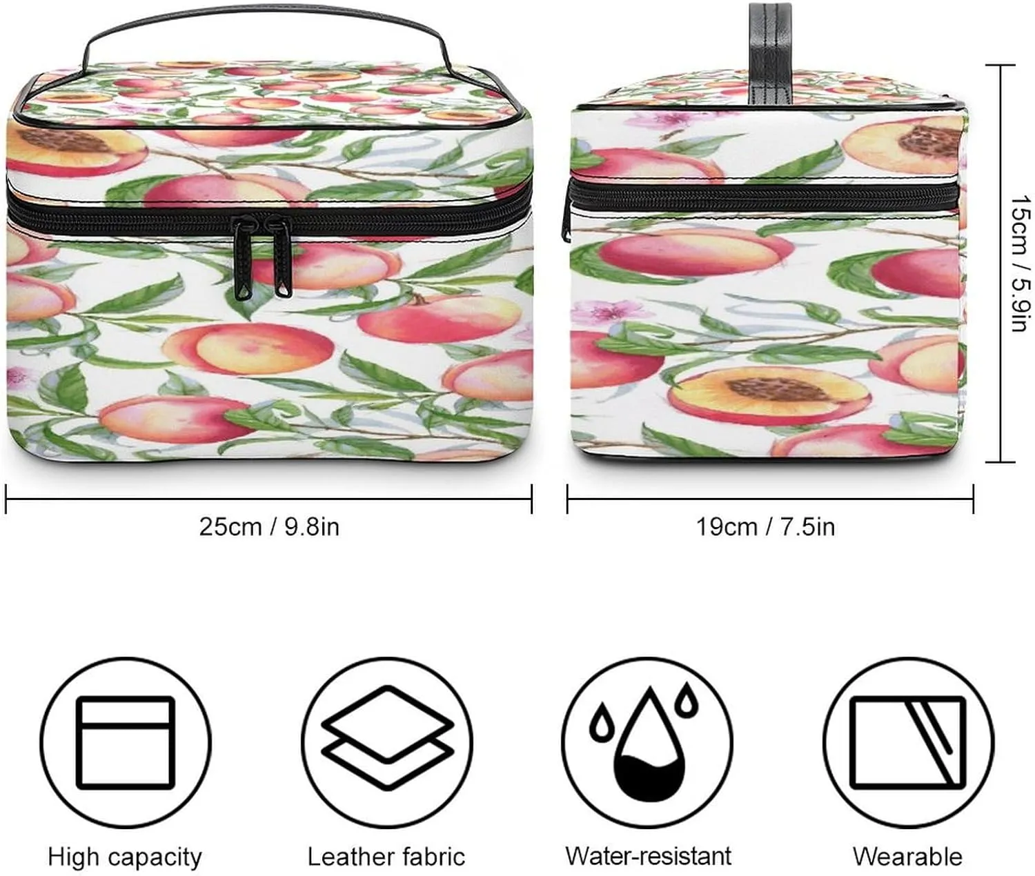 Women Leather Cosmetic Bag, Zipper Makeup Case Purse Holder Pouch Handbag