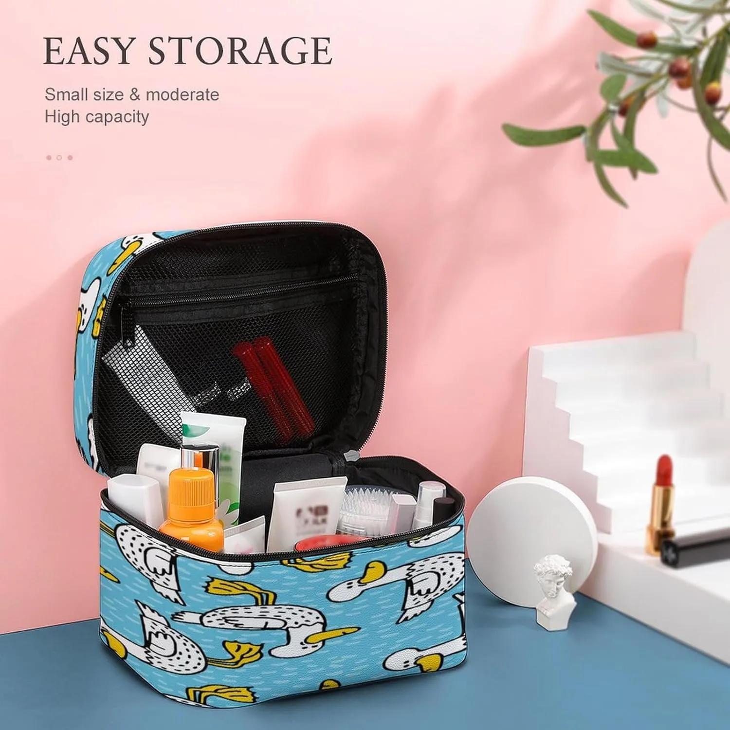 Women Leather Cosmetic Bag, Zipper Makeup Case Purse Holder Pouch Handbag