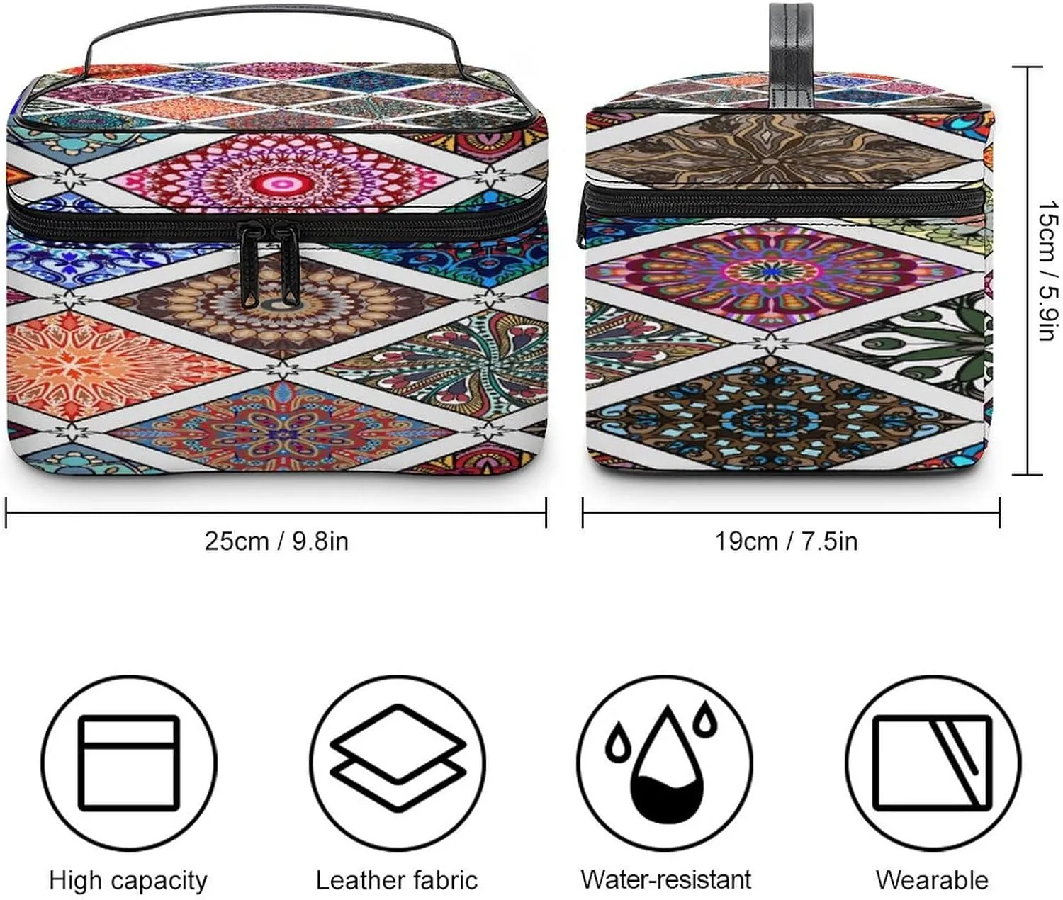 Women Leather Cosmetic Bag, Zipper Makeup Case Purse Holder Pouch Handbag