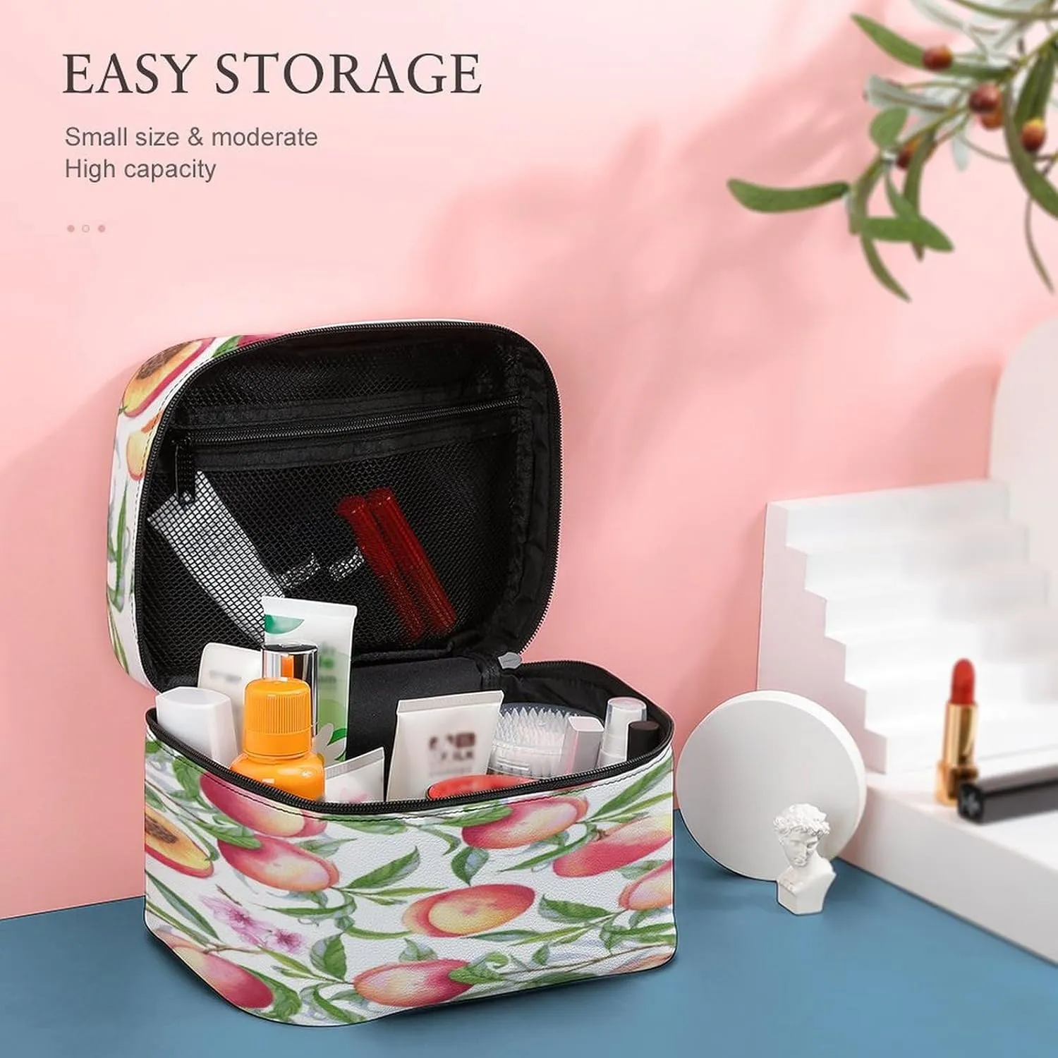 Women Leather Cosmetic Bag, Zipper Makeup Case Purse Holder Pouch Handbag