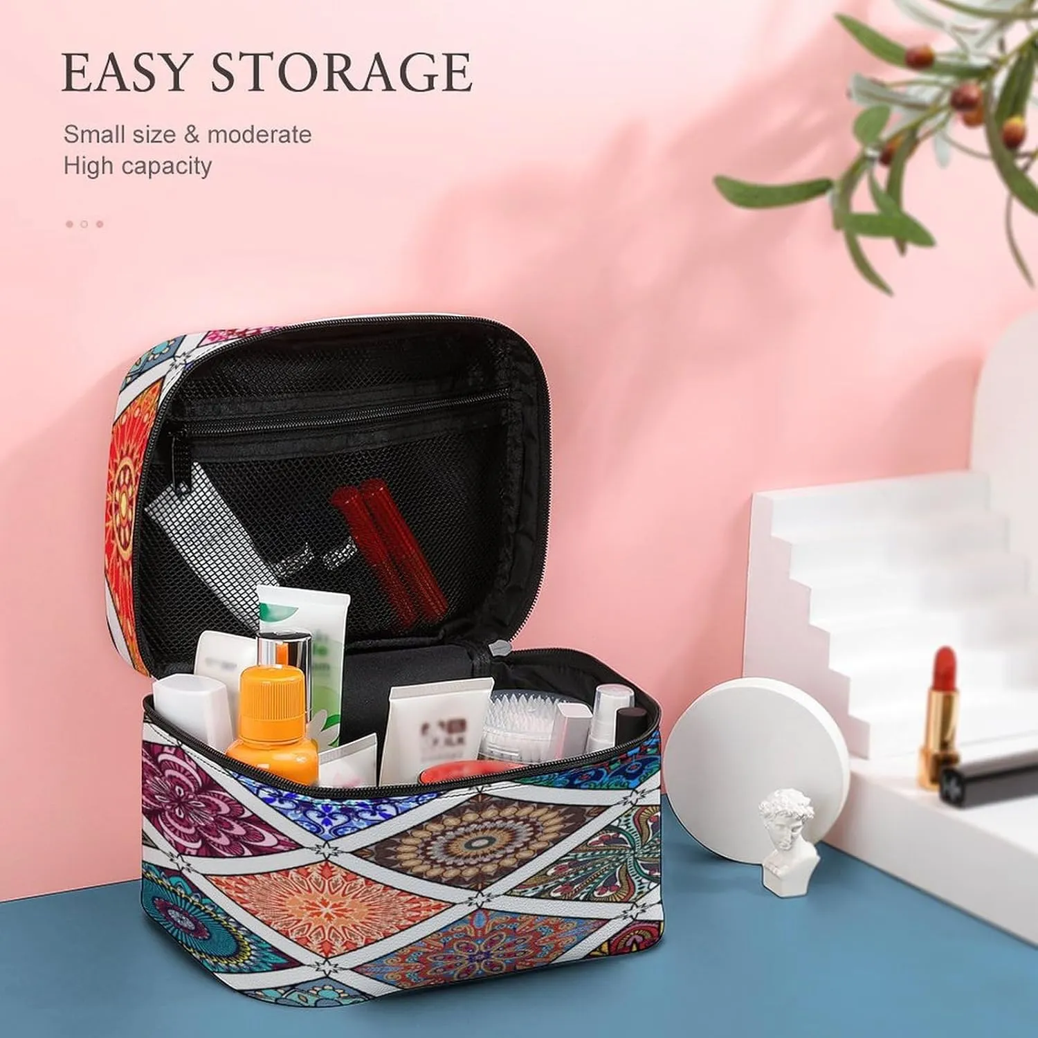 Women Leather Cosmetic Bag, Zipper Makeup Case Purse Holder Pouch Handbag