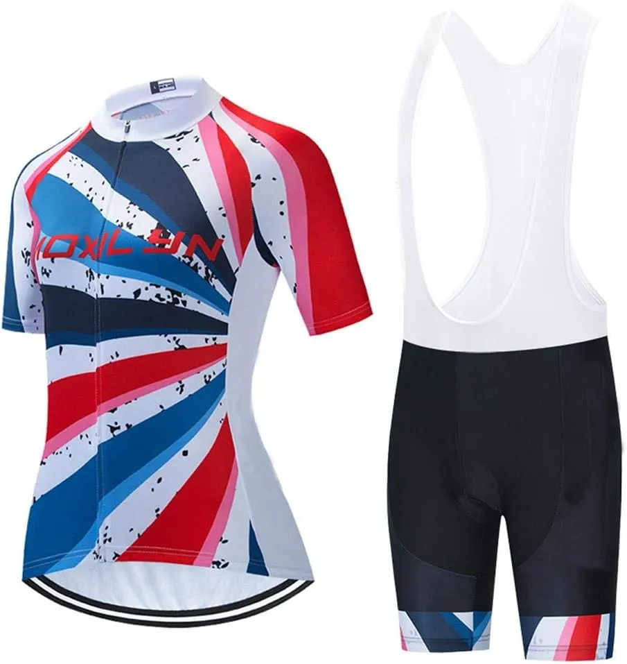 Women's Cycling Clothing Set Road Bike Shirts Short Sleeve Breathable Cycling Jersey with Gel Padded Bib Shorts
