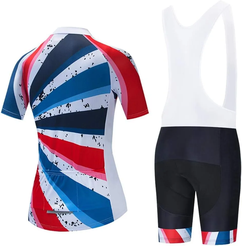 Women's Cycling Clothing Set Road Bike Shirts Short Sleeve Breathable Cycling Jersey with Gel Padded Bib Shorts