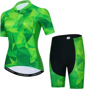 Women's Cycling Jersey Set Short Sleeve with 5D Padded Bike Shorts Breathable Shirt 3-Pockets