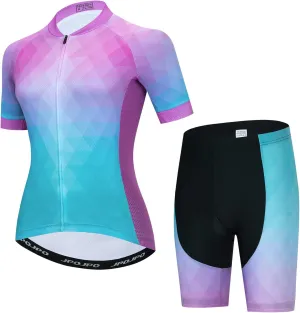 Women's Cycling Jersey Set Short Sleeve with 5D Padded Bike Shorts Breathable Shirt 3-Pockets