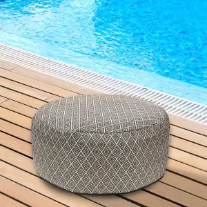 Woven Inflatable Ottoman D21”x H10” Outdoor Indoor Pouf Patio Footrest Stool with Portable Handle, Round Ottoman for Patio Garden, Camping, Bedroom, Living Room