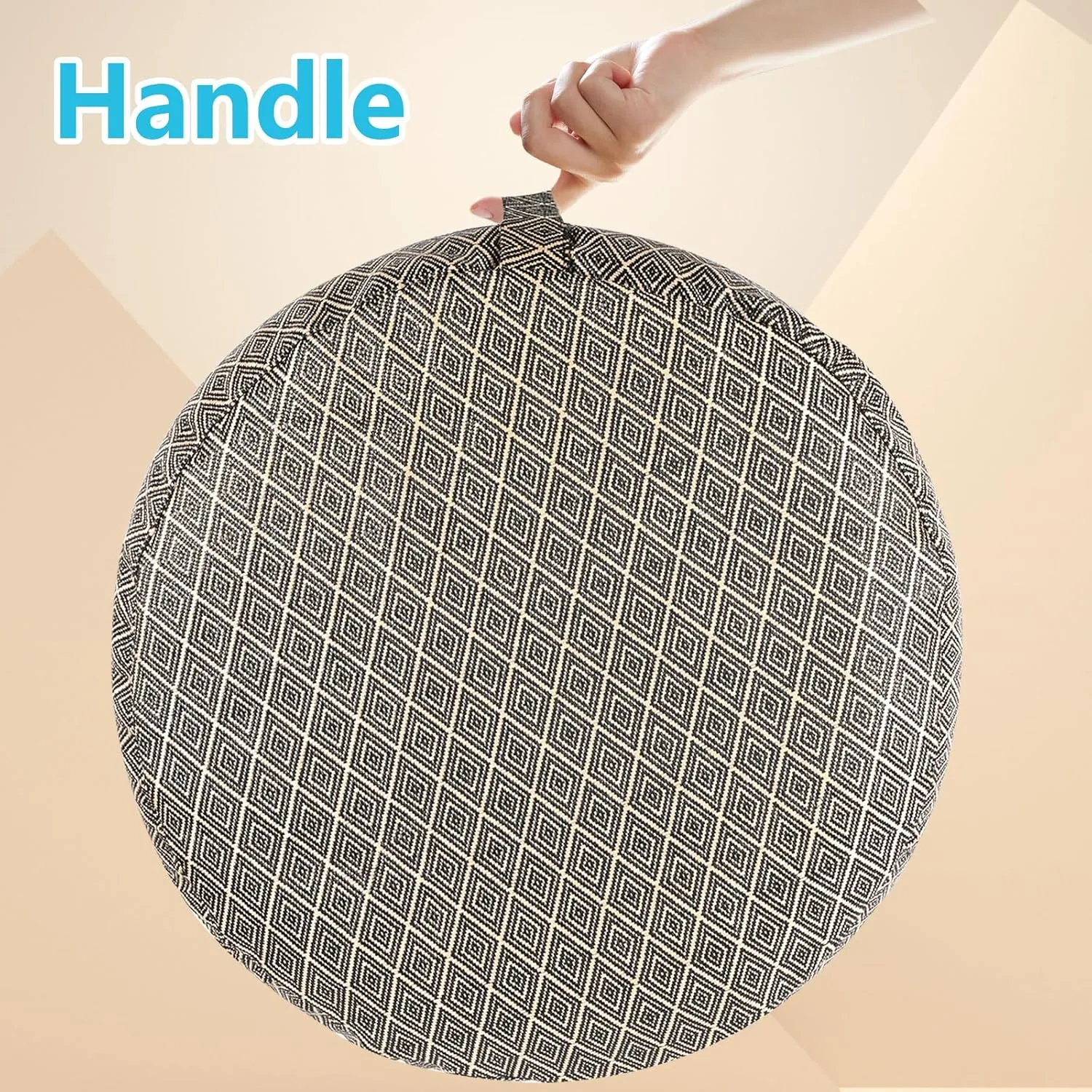 Woven Inflatable Ottoman D21”x H10” Outdoor Indoor Pouf Patio Footrest Stool with Portable Handle, Round Ottoman for Patio Garden, Camping, Bedroom, Living Room