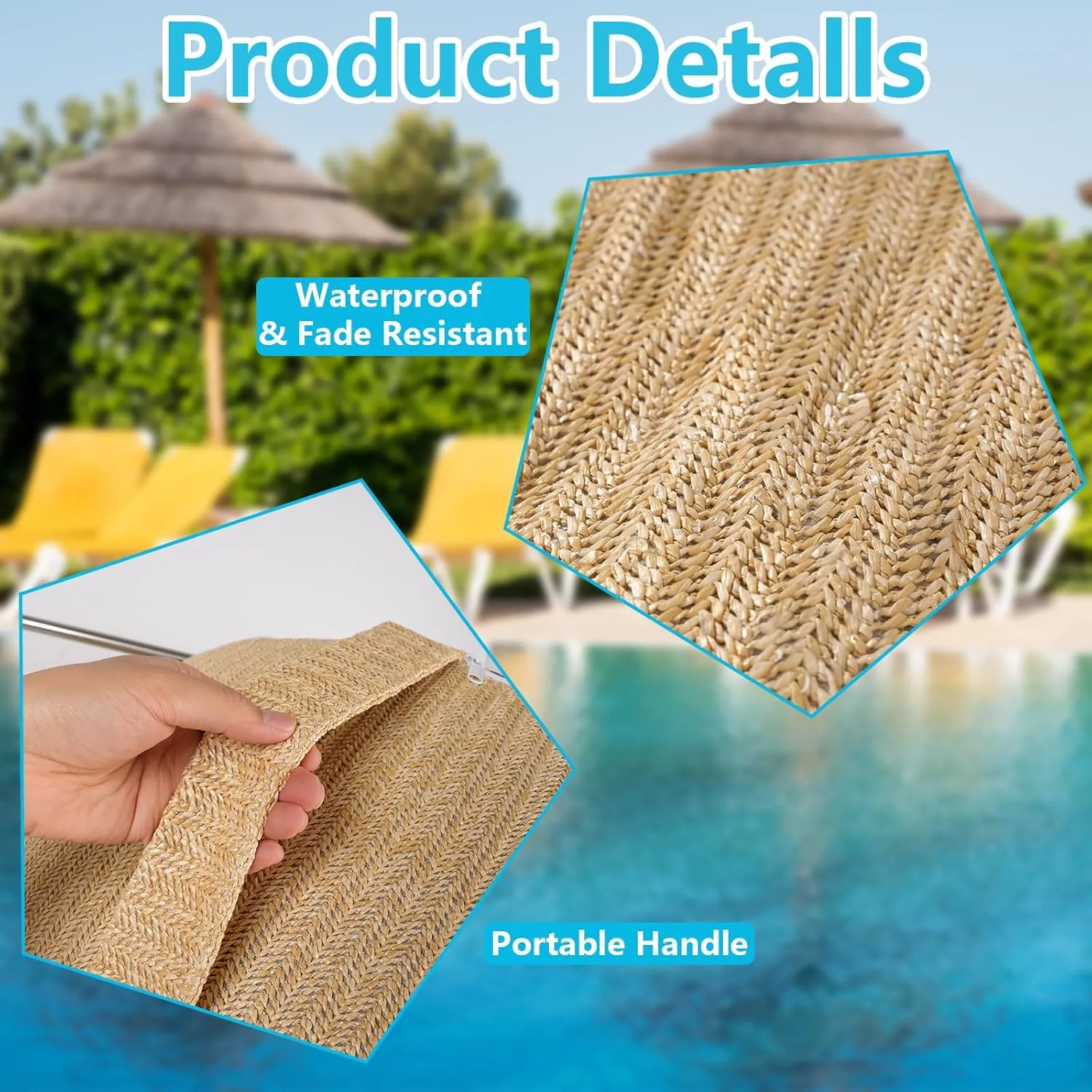 Woven Inflatable Ottoman, Fade-Resistant D31”x H14” Outdoor Indoor Pouf Patio Footrest Stool with Portable Handle, Round Ottoman for Patio Garden, Camping, Bedroom, Living Room