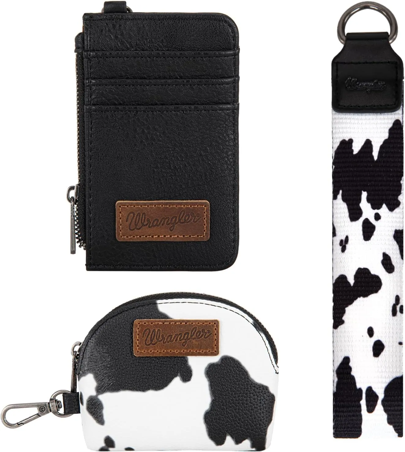 Wrangler KeyChain Wristlet Wallets for Women Western Dual Pouch Wristlet Embroidered Boot Scroll Card Holder Wallet With Zipper