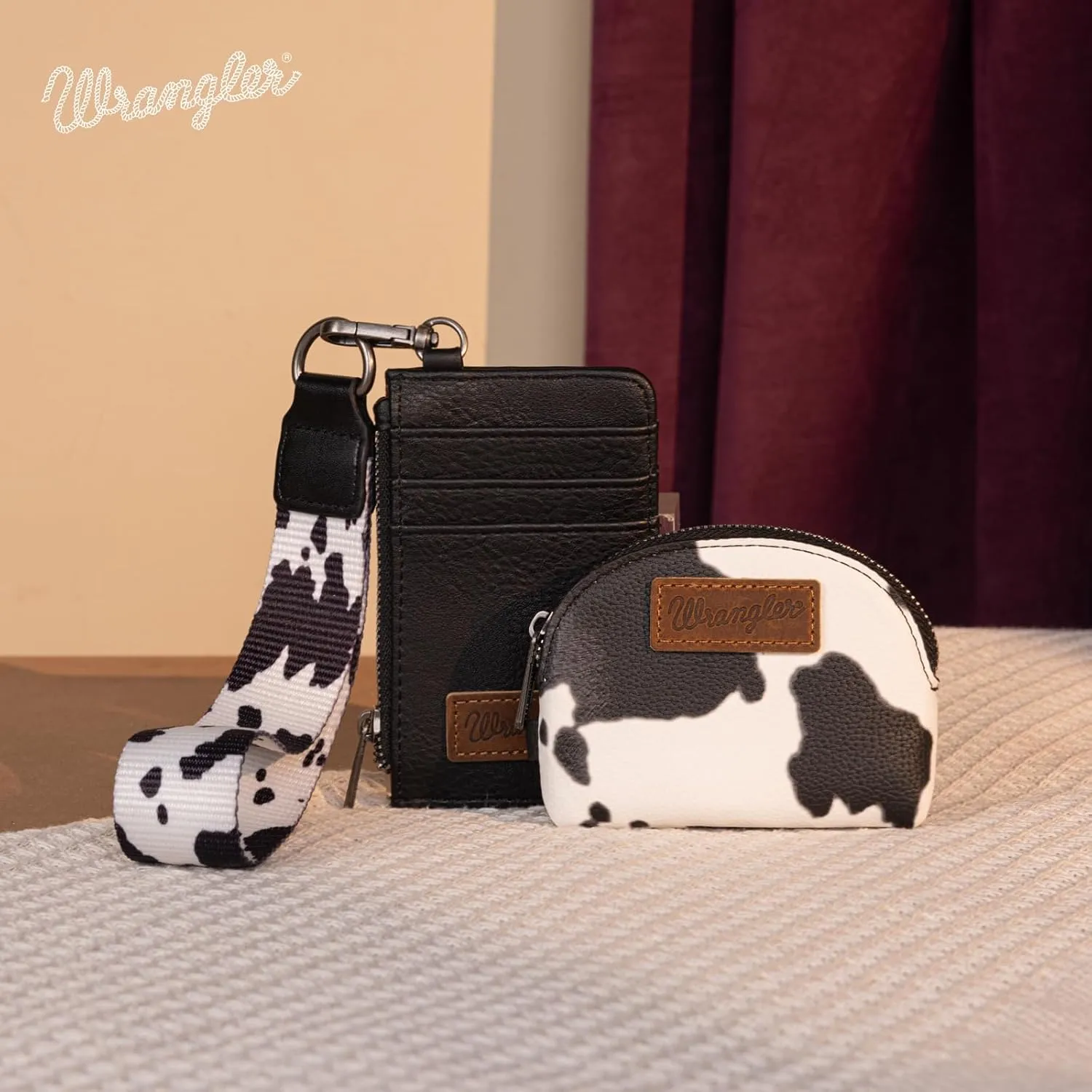 Wrangler KeyChain Wristlet Wallets for Women Western Dual Pouch Wristlet Embroidered Boot Scroll Card Holder Wallet With Zipper