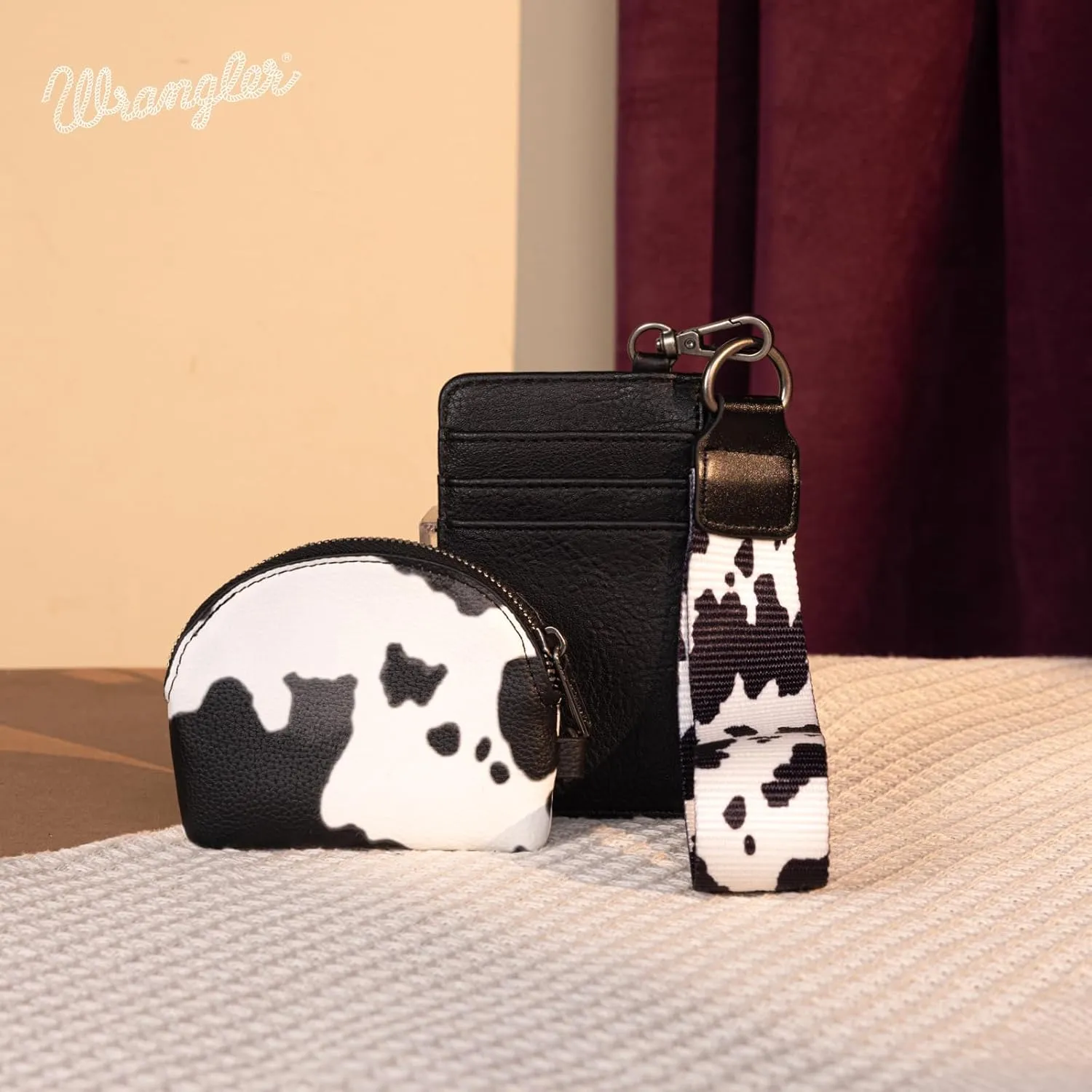 Wrangler KeyChain Wristlet Wallets for Women Western Dual Pouch Wristlet Embroidered Boot Scroll Card Holder Wallet With Zipper