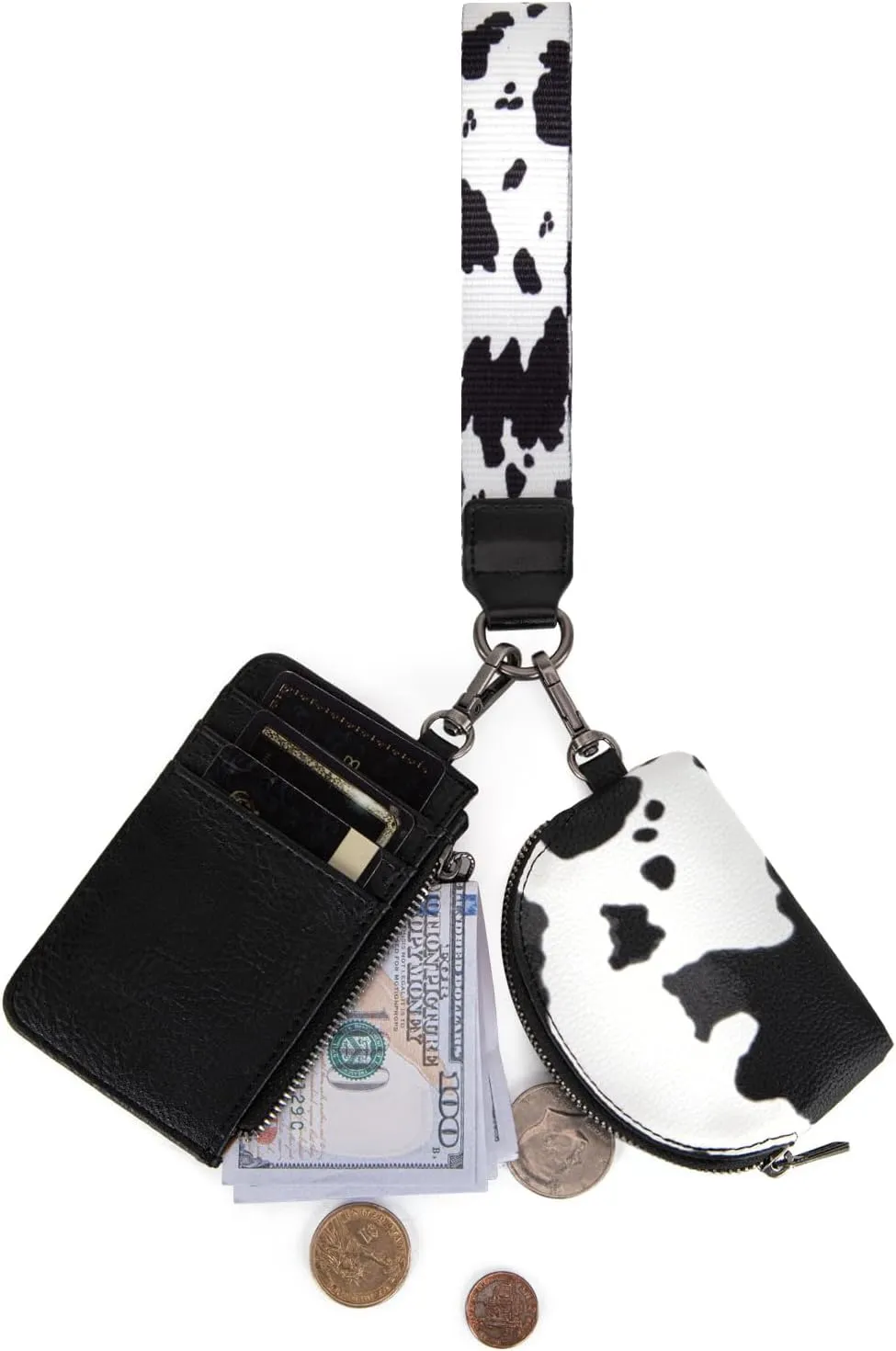 Wrangler KeyChain Wristlet Wallets for Women Western Dual Pouch Wristlet Embroidered Boot Scroll Card Holder Wallet With Zipper