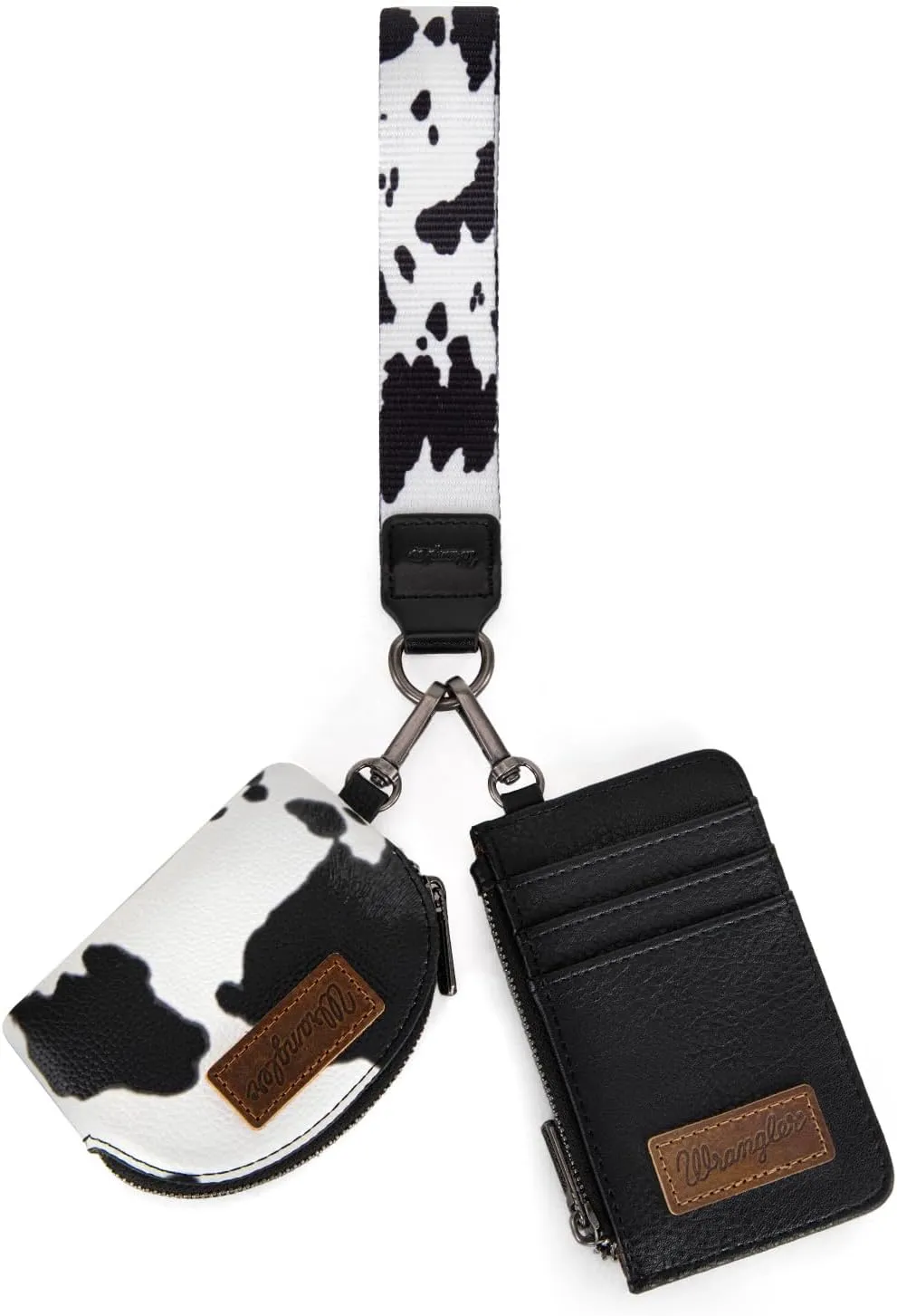 Wrangler KeyChain Wristlet Wallets for Women Western Dual Pouch Wristlet Embroidered Boot Scroll Card Holder Wallet With Zipper