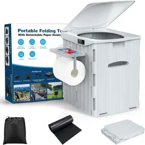 XL Portable Toilet for Adults, 15.4" H Foldable Camping Toilet with Detachable Phone Shelf and Toilet Paper Holder, Waterproof Porta Potty with Lid for Hiking, Long Road Trips, Car