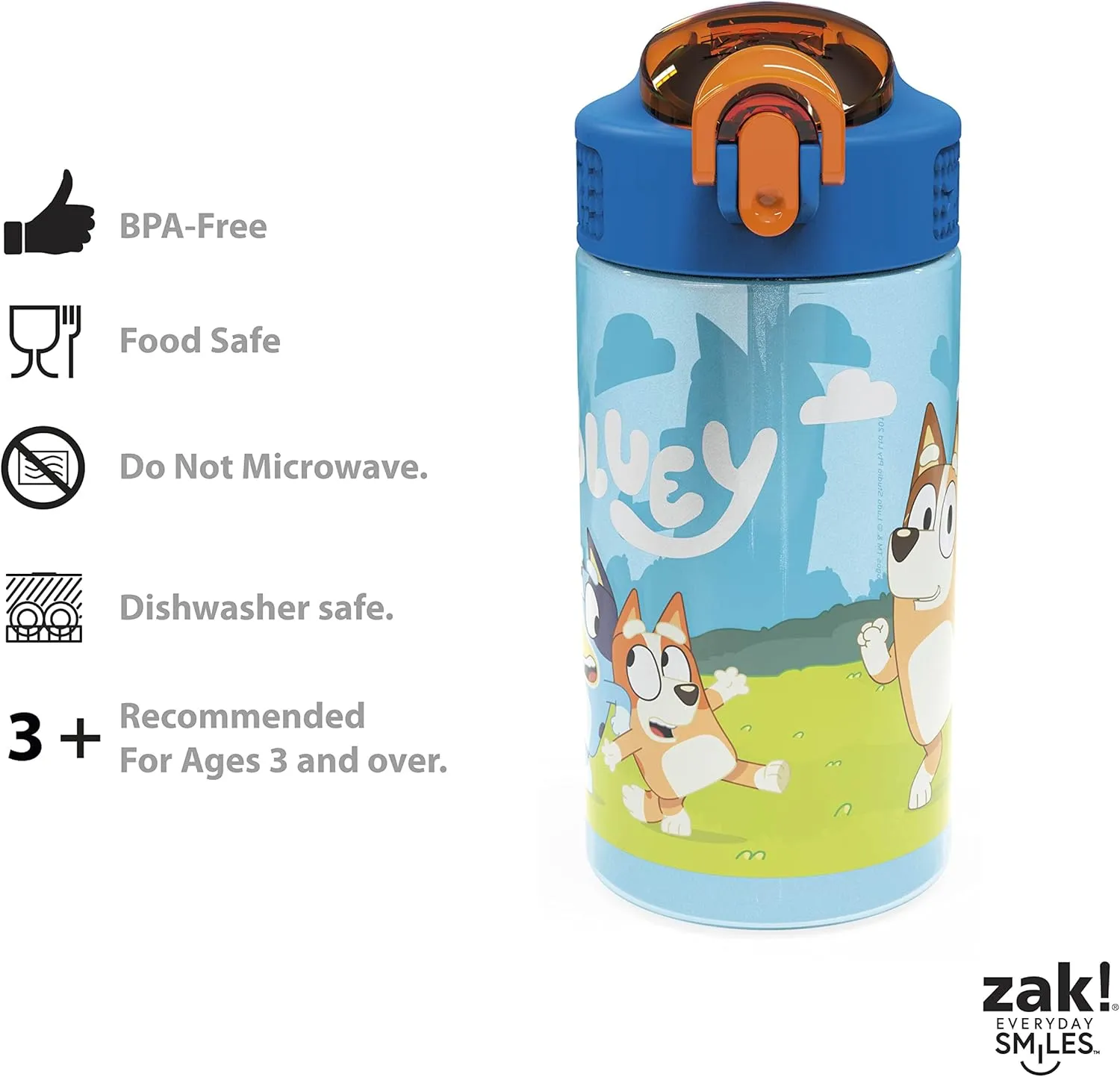 Zak Designs Bluey Kids Dinnerware Set Includes Plate, Bowl, Tumbler, Water Bottle, and Utensil Tableware, Made of Durable Material and Perfect for Kids (6 Piece Gift Set, Non-BPA)