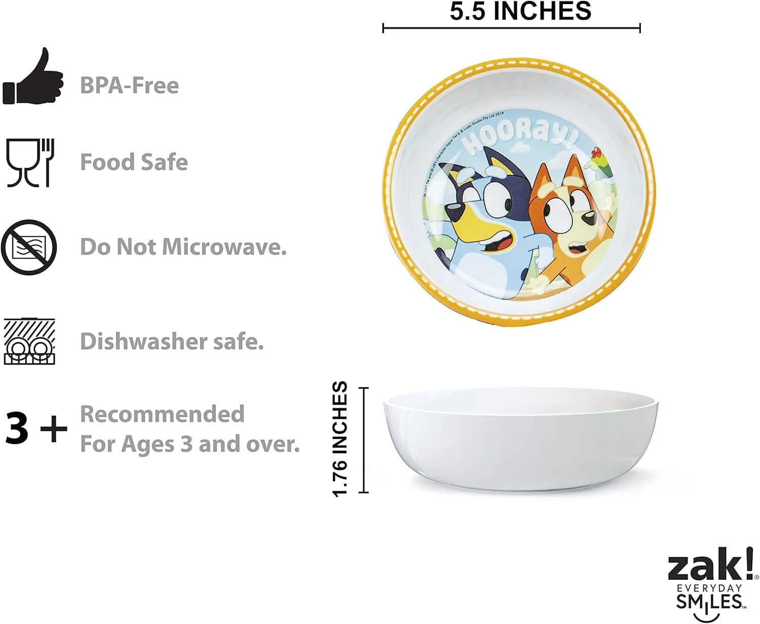 Zak Designs Bluey Kids Dinnerware Set Includes Plate, Bowl, Tumbler, Water Bottle, and Utensil Tableware, Made of Durable Material and Perfect for Kids (6 Piece Gift Set, Non-BPA)