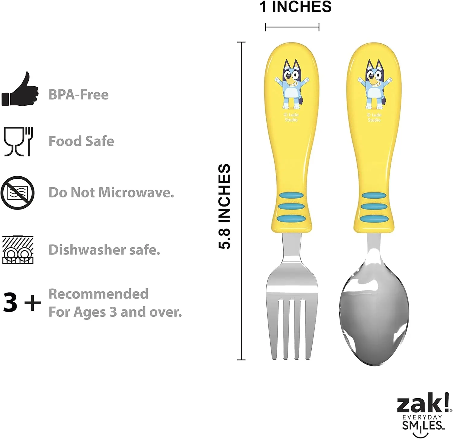Zak Designs Bluey Kids Dinnerware Set Includes Plate, Bowl, Tumbler, Water Bottle, and Utensil Tableware, Made of Durable Material and Perfect for Kids (6 Piece Gift Set, Non-BPA)