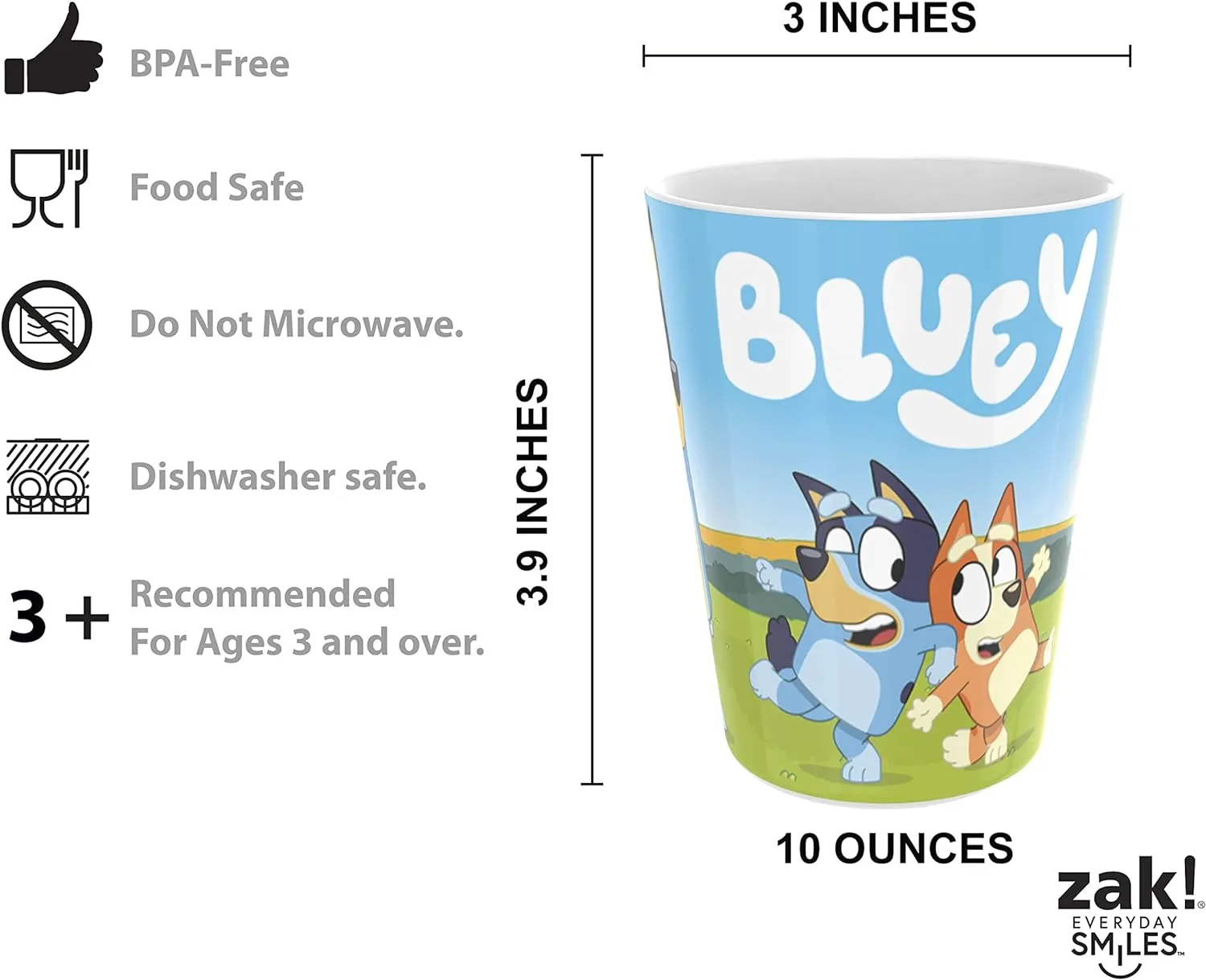Zak Designs Bluey Kids Dinnerware Set Includes Plate, Bowl, Tumbler, Water Bottle, and Utensil Tableware, Made of Durable Material and Perfect for Kids (6 Piece Gift Set, Non-BPA)
