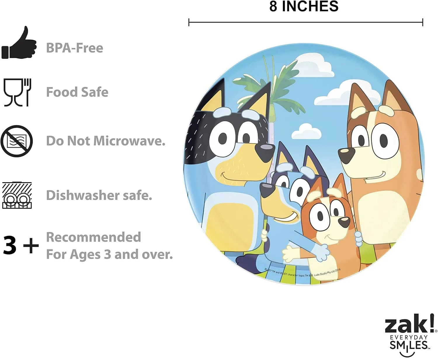 Zak Designs Bluey Kids Dinnerware Set Includes Plate, Bowl, Tumbler, Water Bottle, and Utensil Tableware, Made of Durable Material and Perfect for Kids (6 Piece Gift Set, Non-BPA)