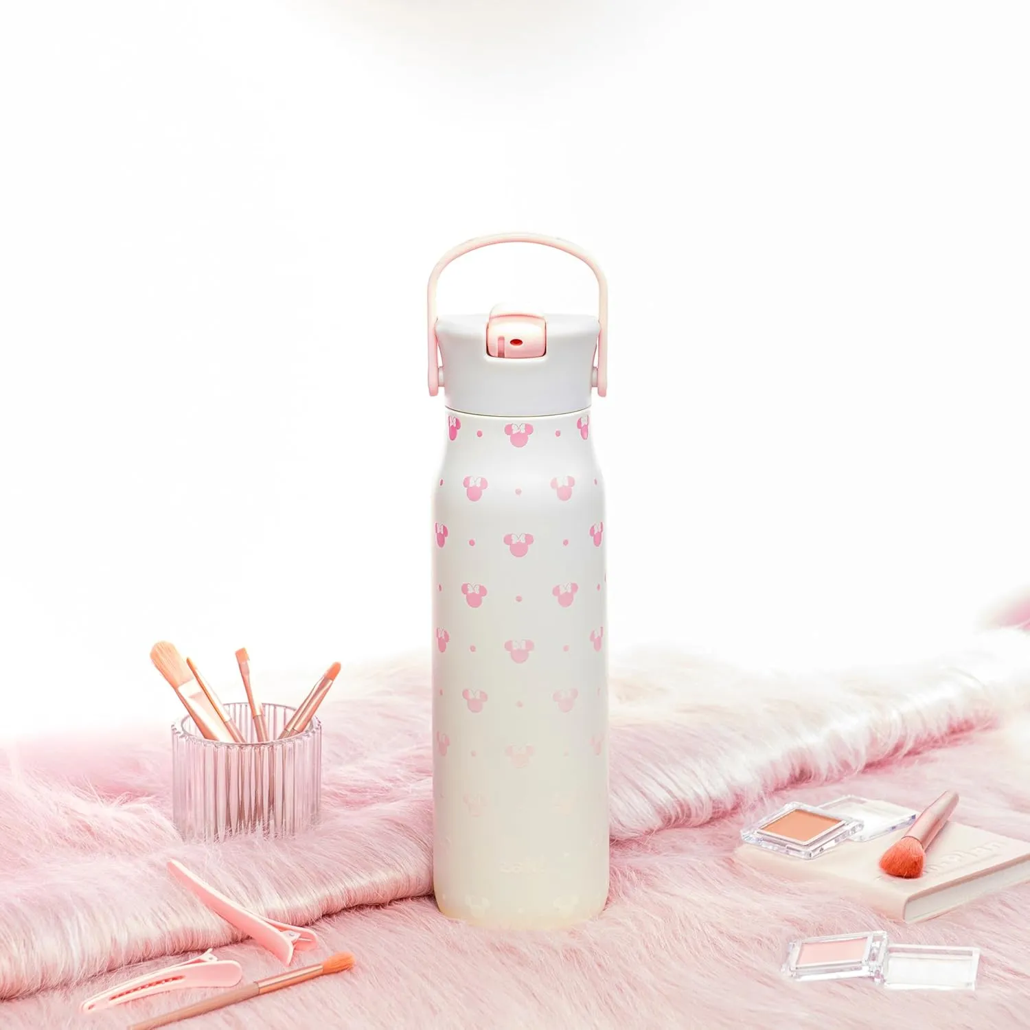 Zak Designs Disney Harmony Water Bottle for Travel or At Home, 32oz Stainless Steel is Leak-Proof When Closed and Vacuum Insulated with Straw Lid, Carry Handle, and 3D Artwork (Minnie Mouse)