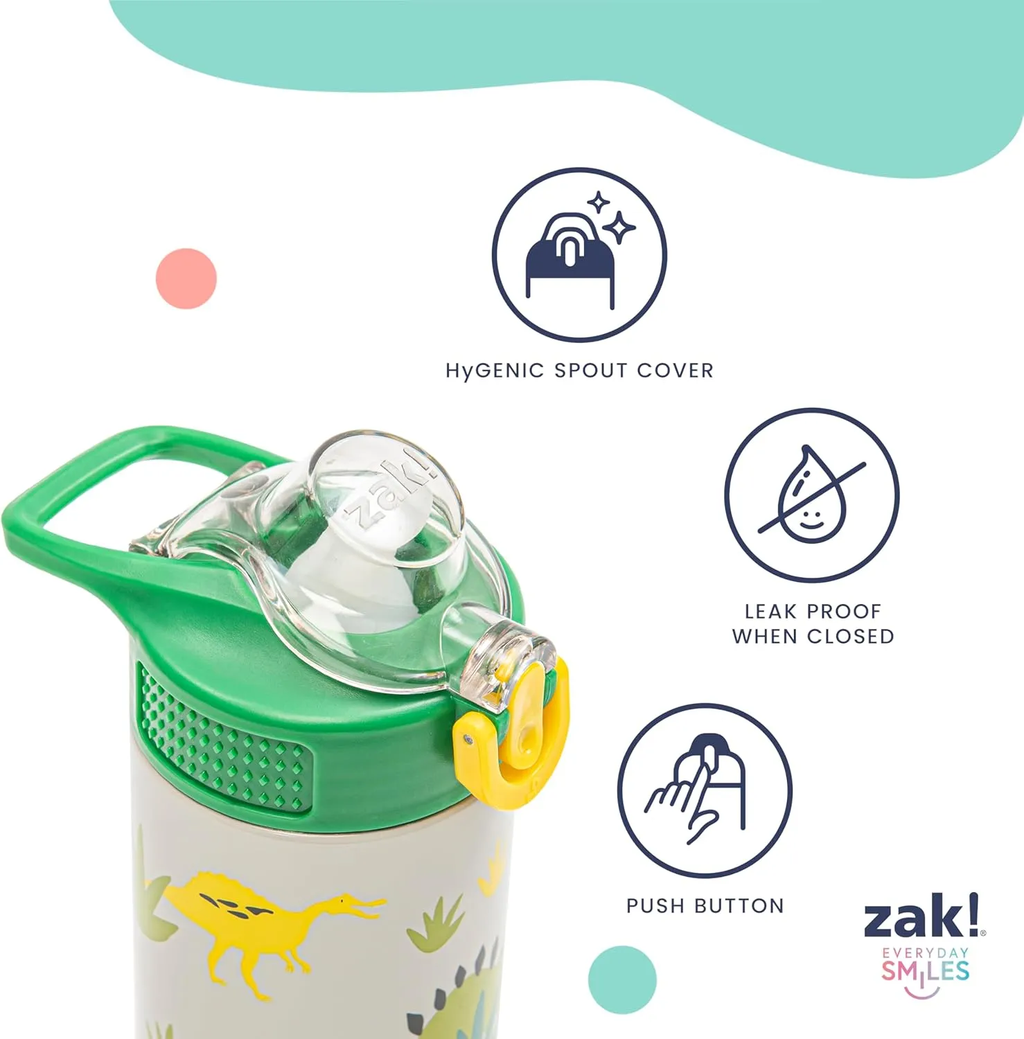 Zak Designs Disney Sage Kids Water Bottle For School or Travel, 14oz Stainless Steel Water Bottle With Straw, Handle, and Leak-Proof, Pop-Up Spout Cover (Stitch)